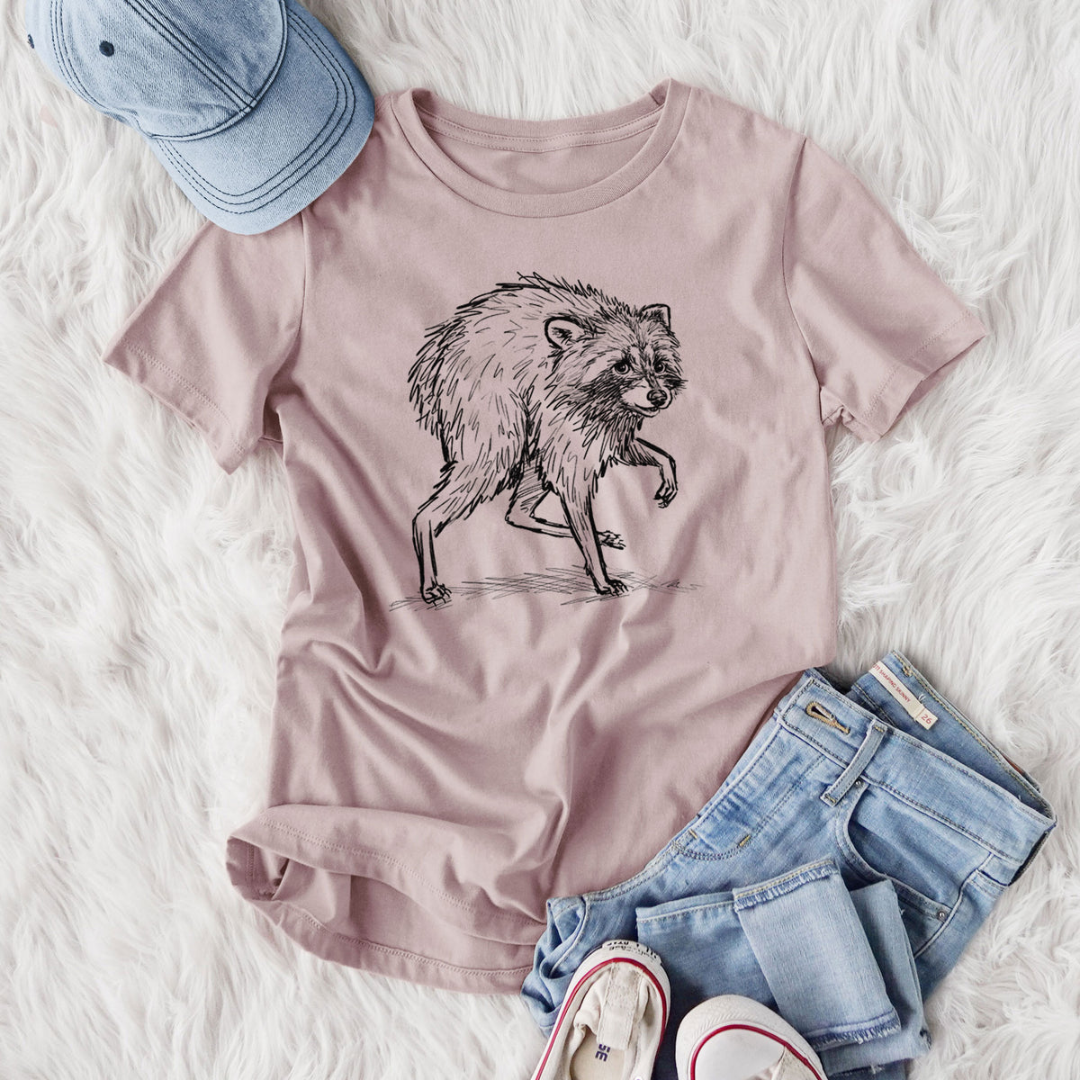 Short-Spine Seattle Raccoon - Women's Lightweight Relaxed Fit 100% Cotton Crewneck