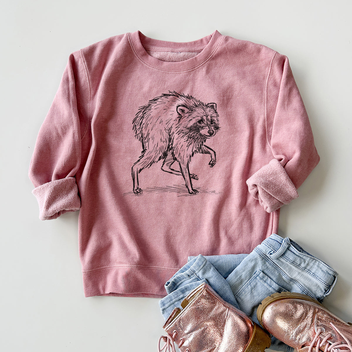 Short-Spine Seattle Raccoon - Youth Lightweight Crewneck Sweatshirt