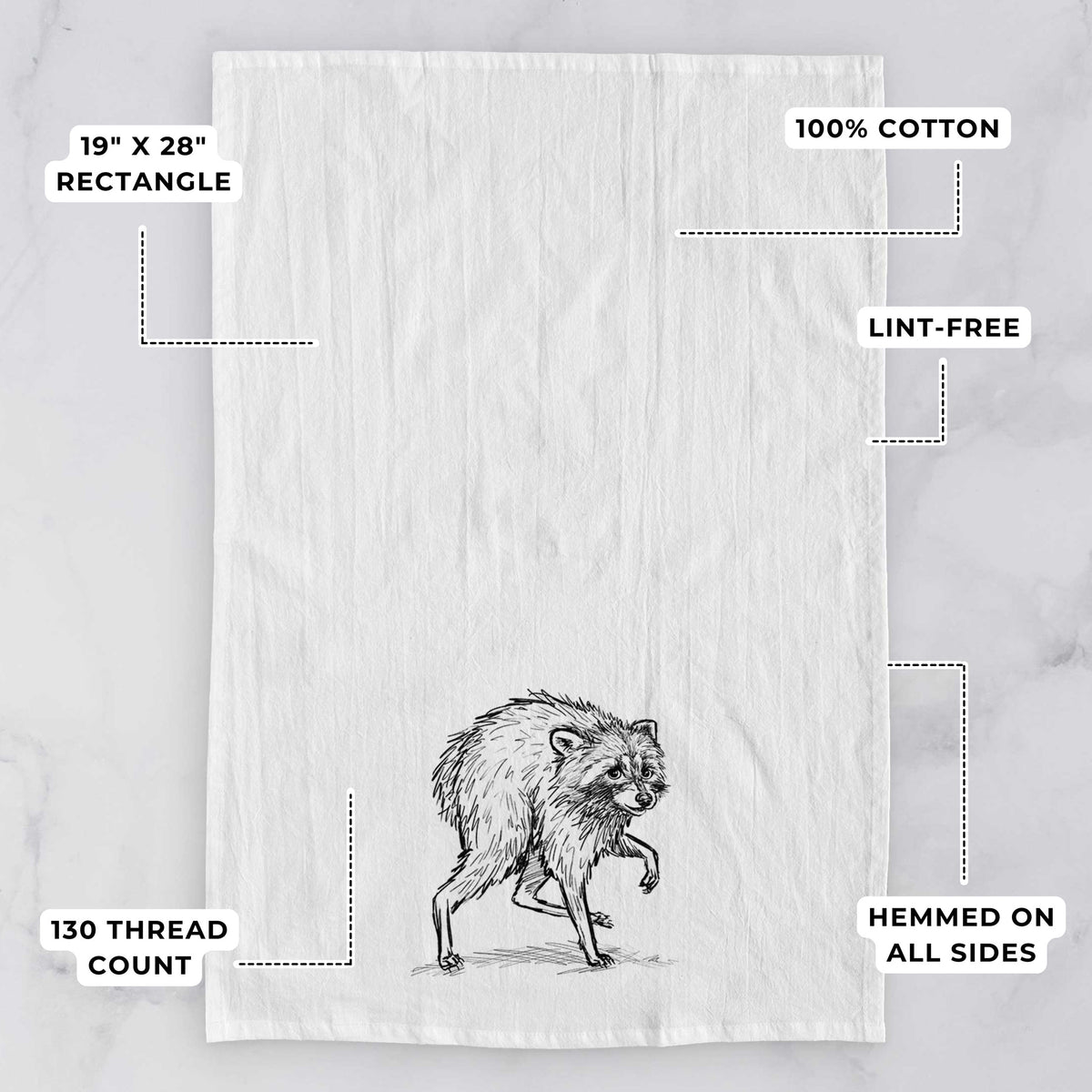 Short-Spine Seattle Raccoon Tea Towel
