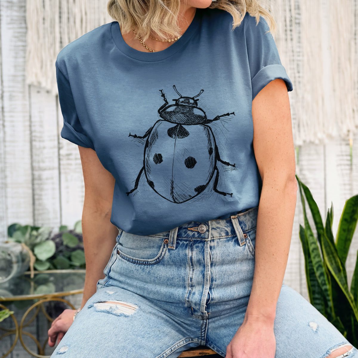 Coccinella septempunctata - Seven-spot Ladybird Ladybug - Lightweight 100% Cotton Unisex Crewneck