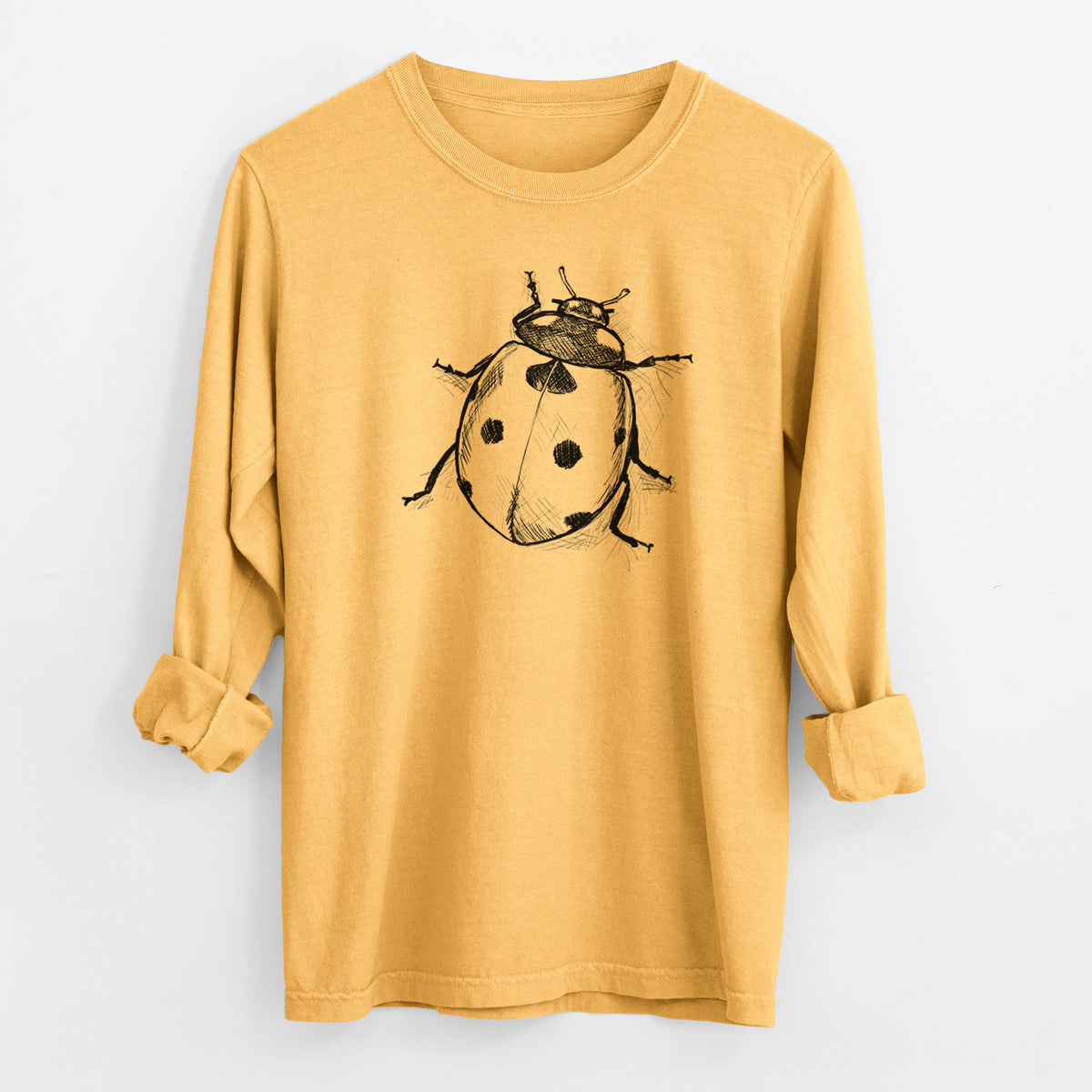 Coccinella septempunctata - Seven-spot Ladybird Ladybug - Men&#39;s Heavyweight 100% Cotton Long Sleeve