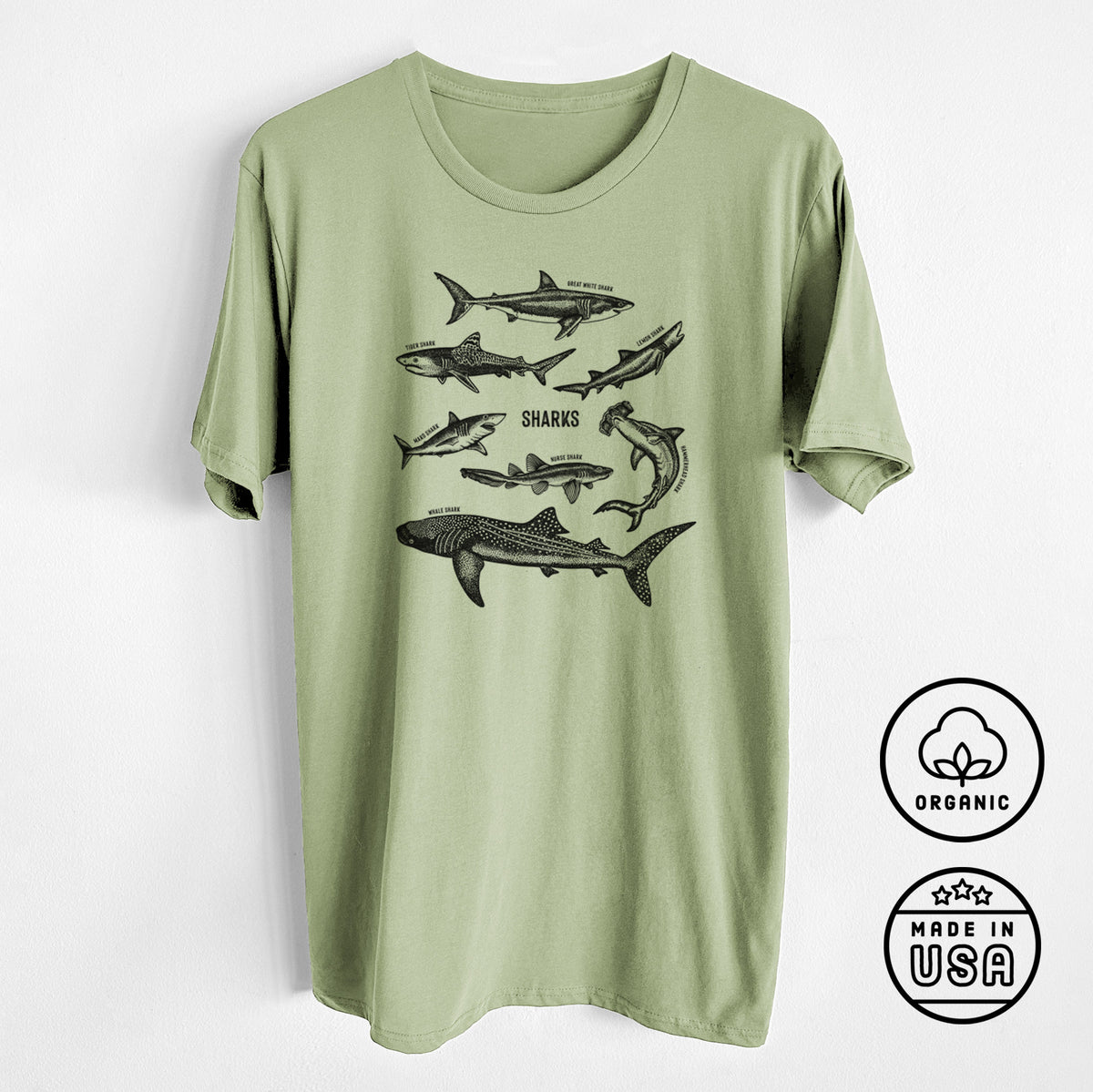 CLOSEOUT - Shark Chart - Unisex Crewneck - Made in USA - 100% Organic Cotton