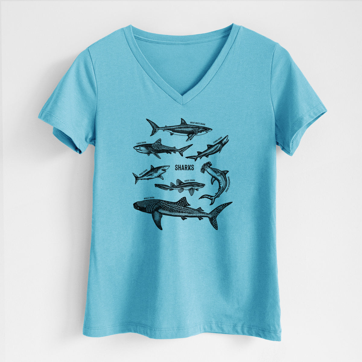 Shark Chart - Women&#39;s Lightweight Relaxed Fit 100% Cotton V-neck
