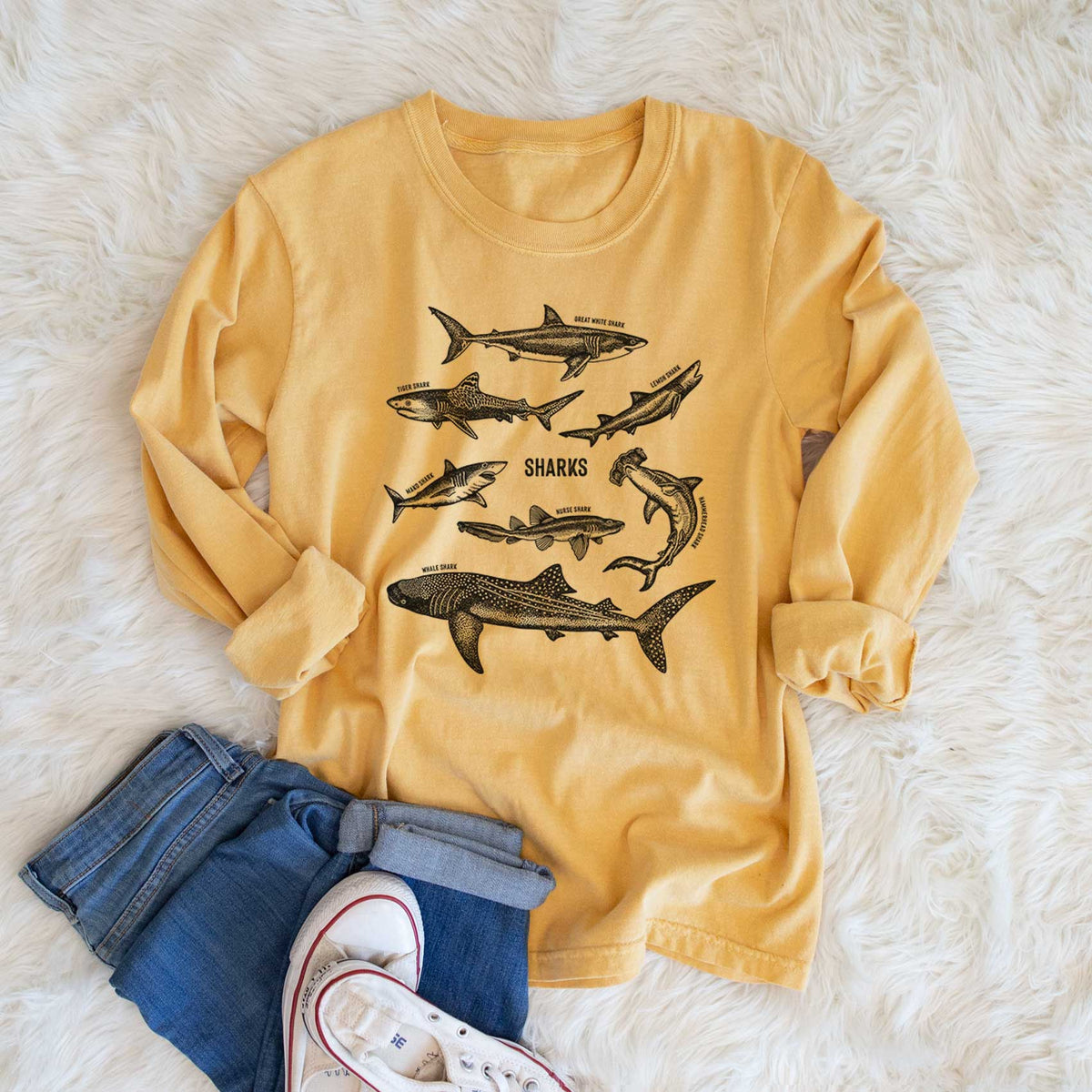 Shark Chart - Men&#39;s Heavyweight 100% Cotton Long Sleeve