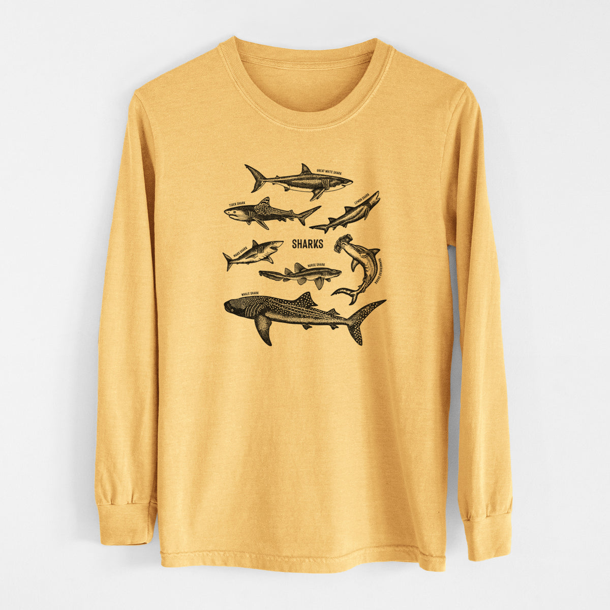 Shark Chart - Men&#39;s Heavyweight 100% Cotton Long Sleeve