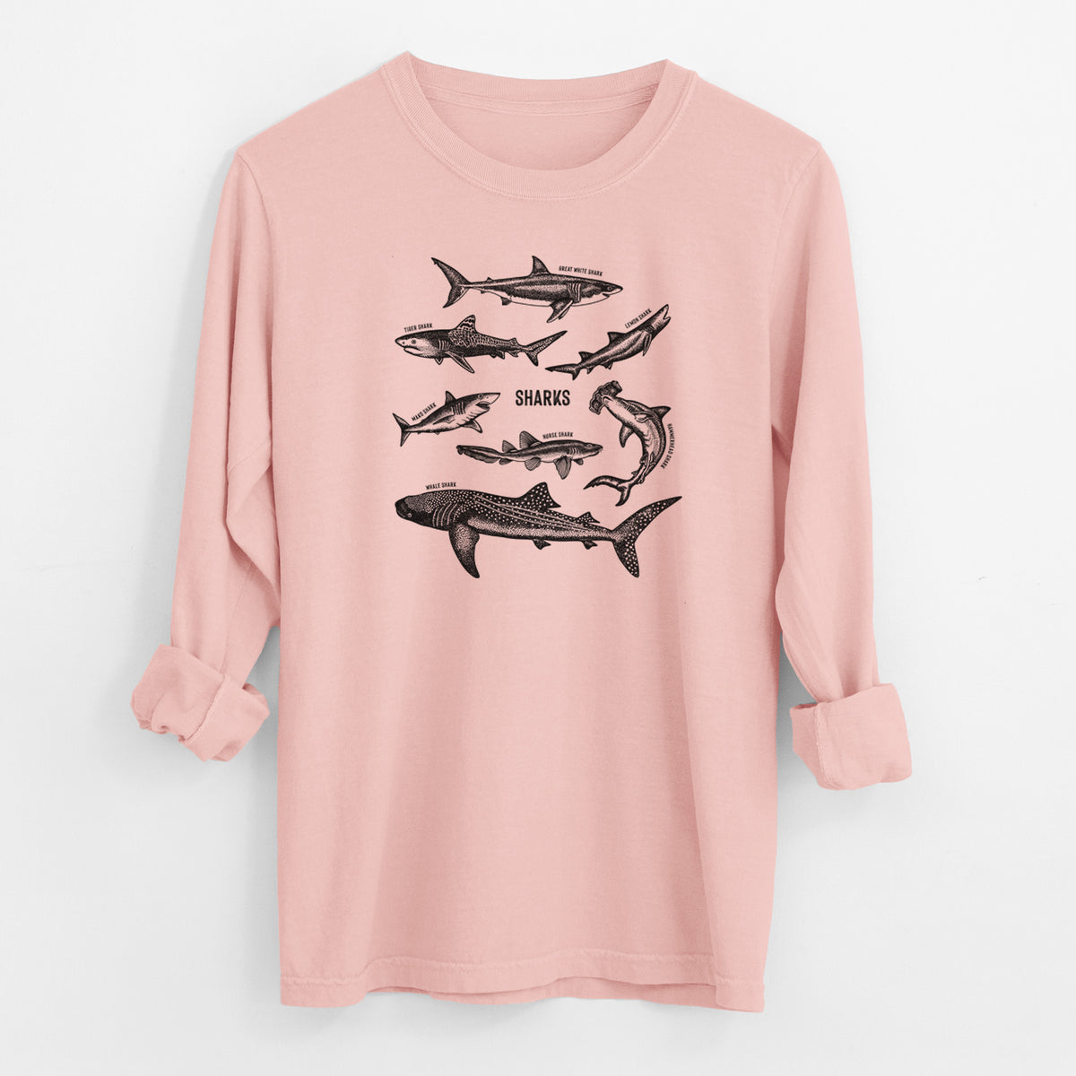 Shark Chart - Men&#39;s Heavyweight 100% Cotton Long Sleeve