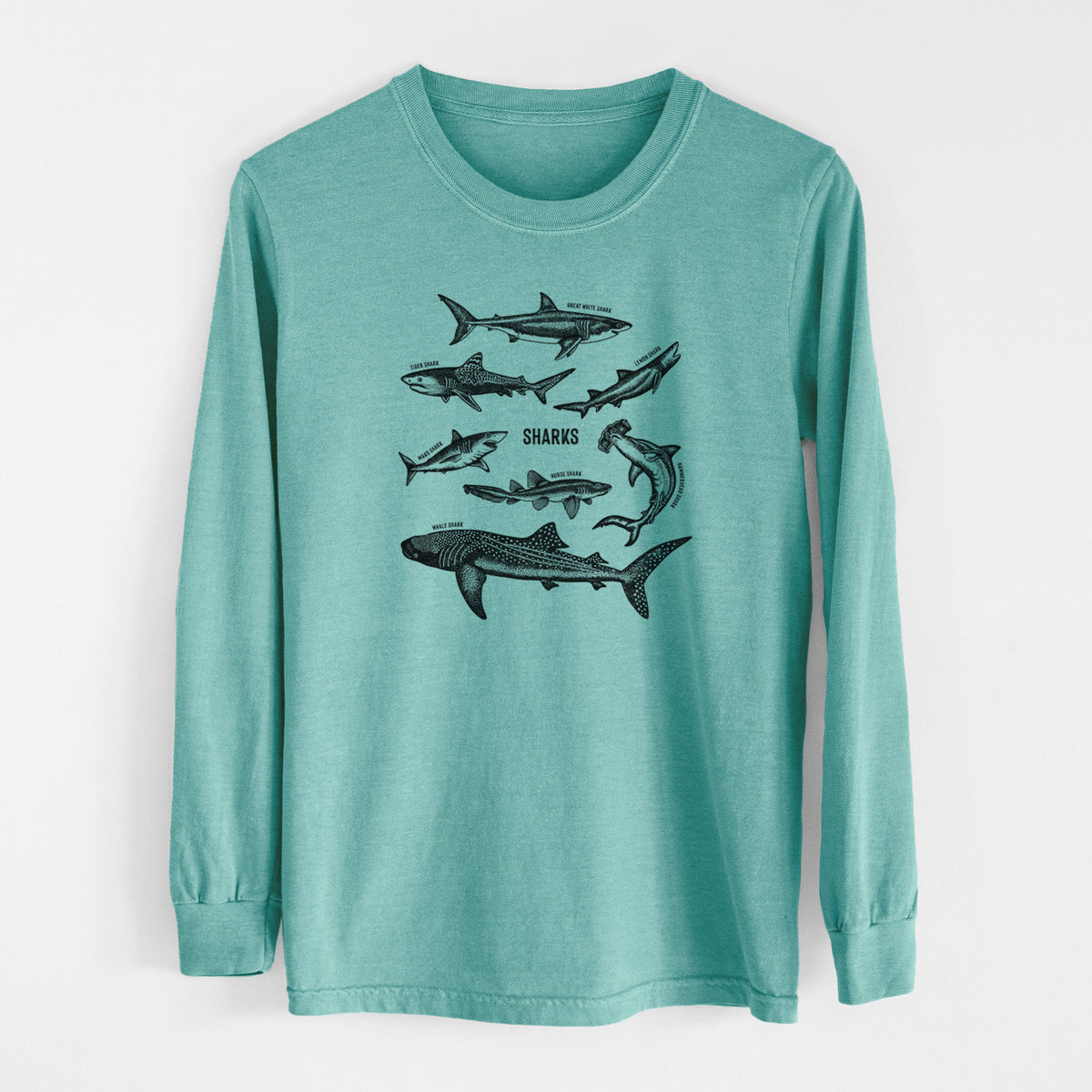 Shark Chart - Men&#39;s Heavyweight 100% Cotton Long Sleeve