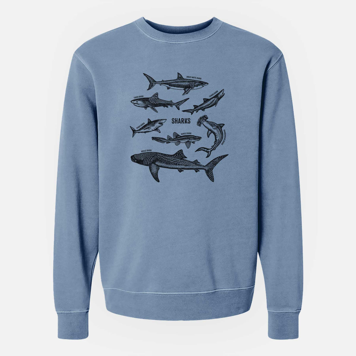 Shark Chart - Unisex Pigment Dyed Crew Sweatshirt