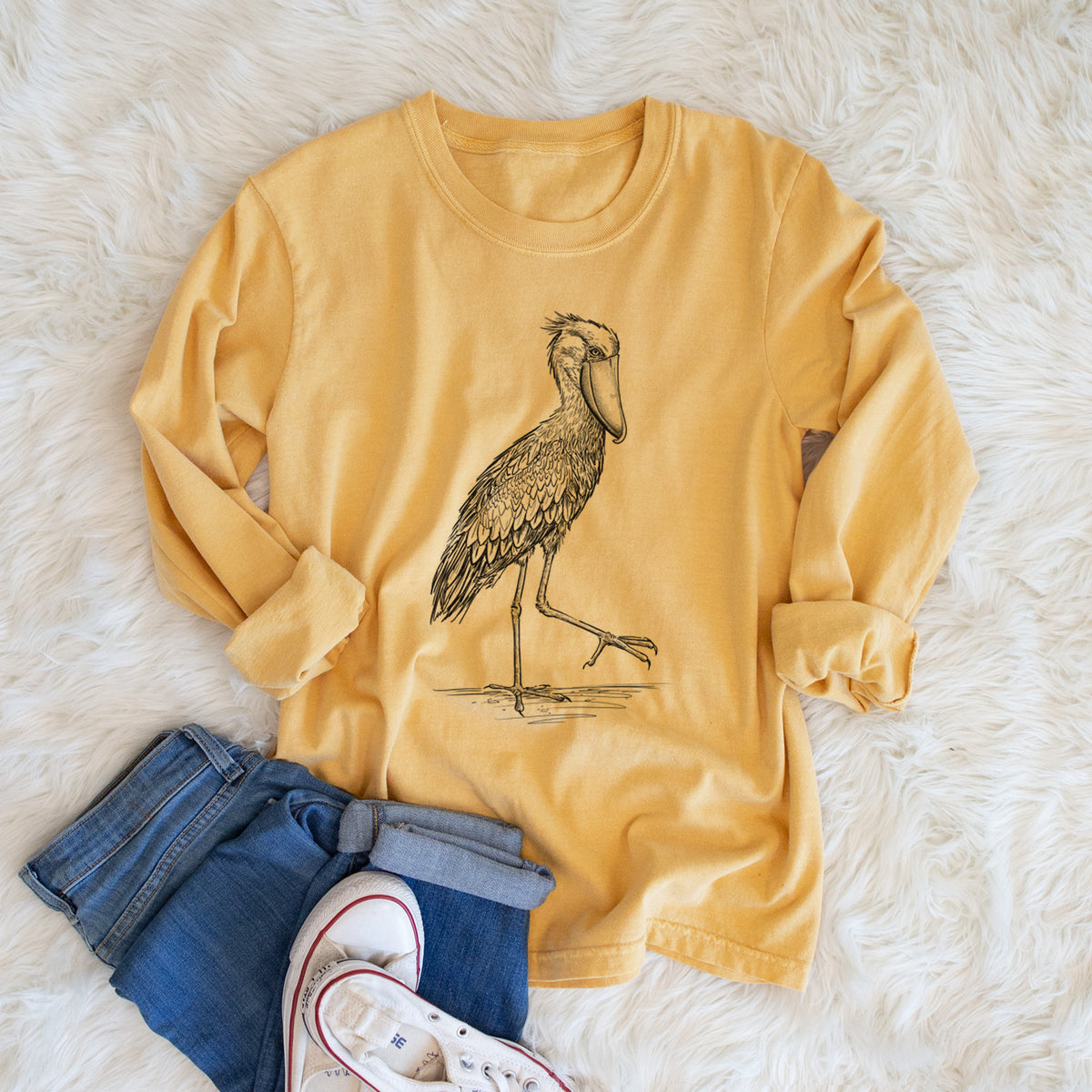 Shoebill Stork - Balaeniceps rex - Men&#39;s Heavyweight 100% Cotton Long Sleeve