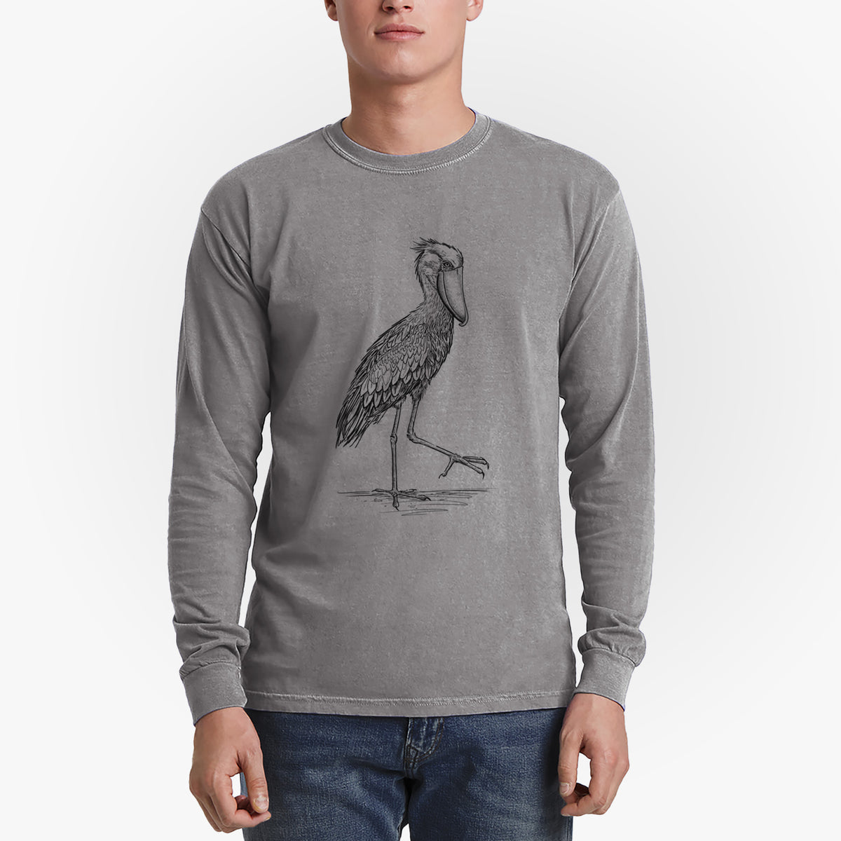Shoebill Stork - Balaeniceps rex - Men&#39;s Heavyweight 100% Cotton Long Sleeve