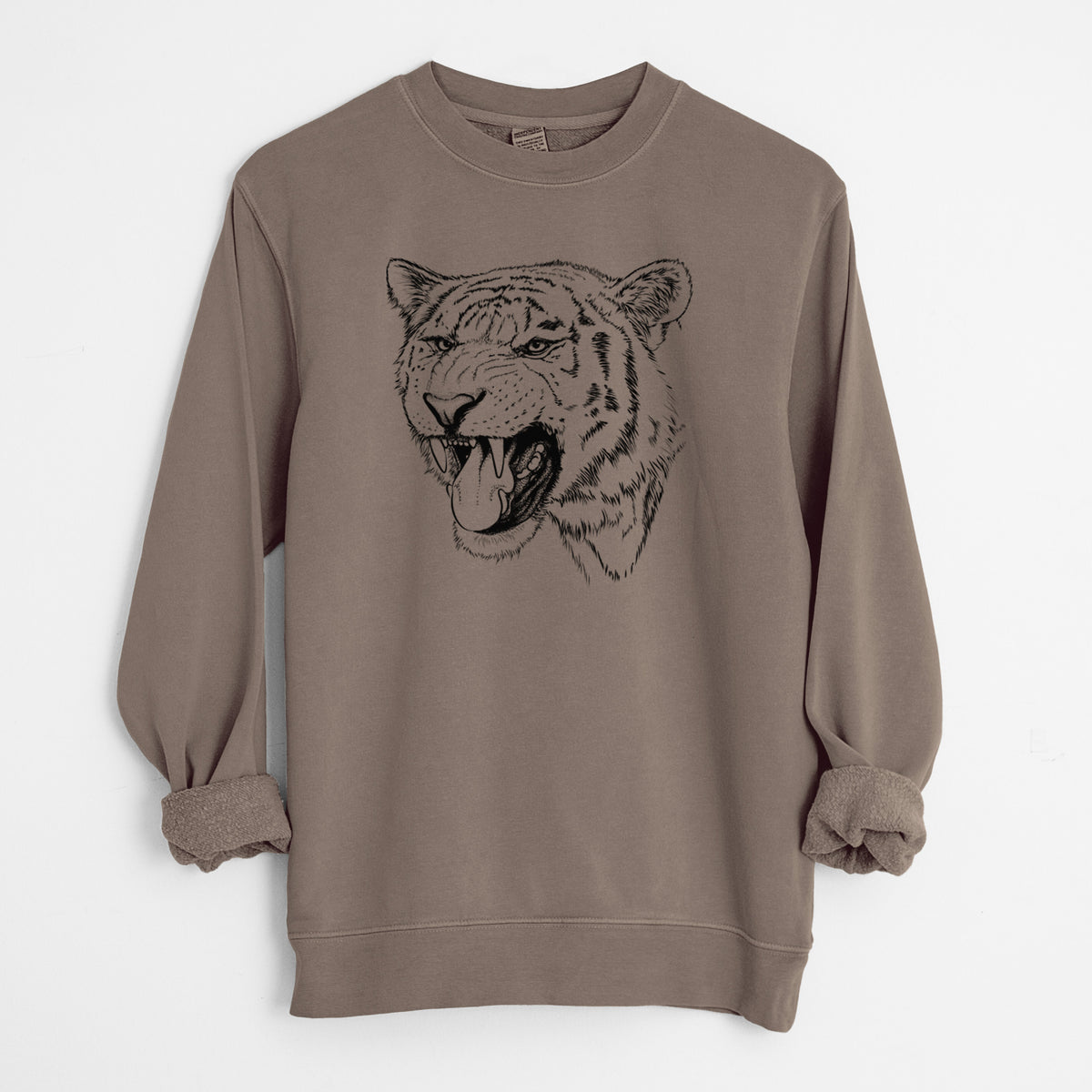 Siberian Tiger - Panthera tigris altaica - Unisex Pigment Dyed Crew Sweatshirt in Espresso Brown Color