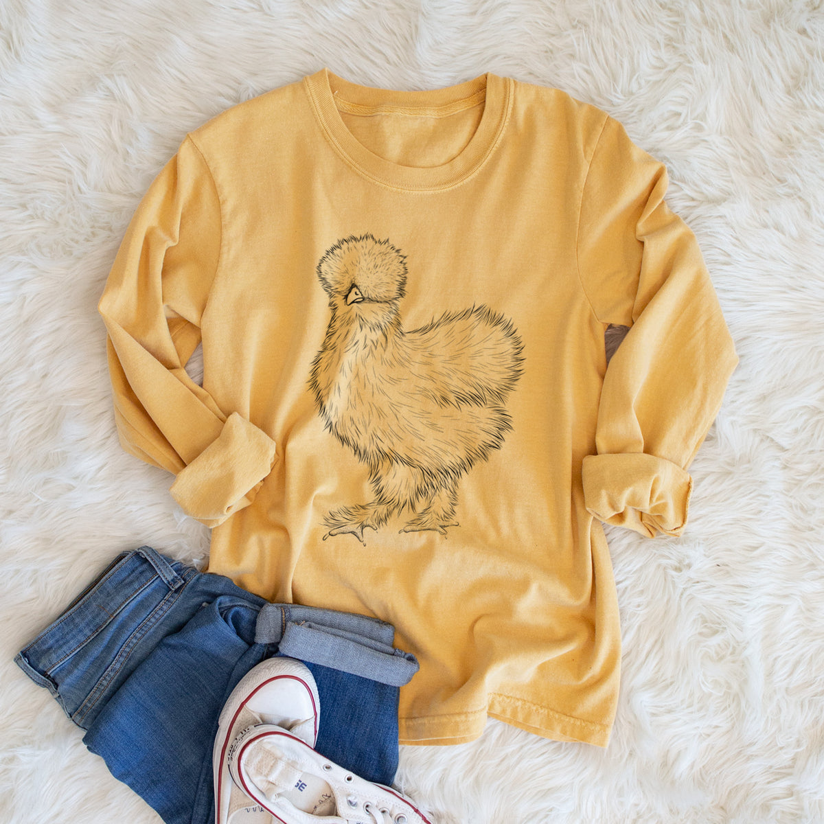 Silkie Chicken - Men&#39;s Heavyweight 100% Cotton Long Sleeve