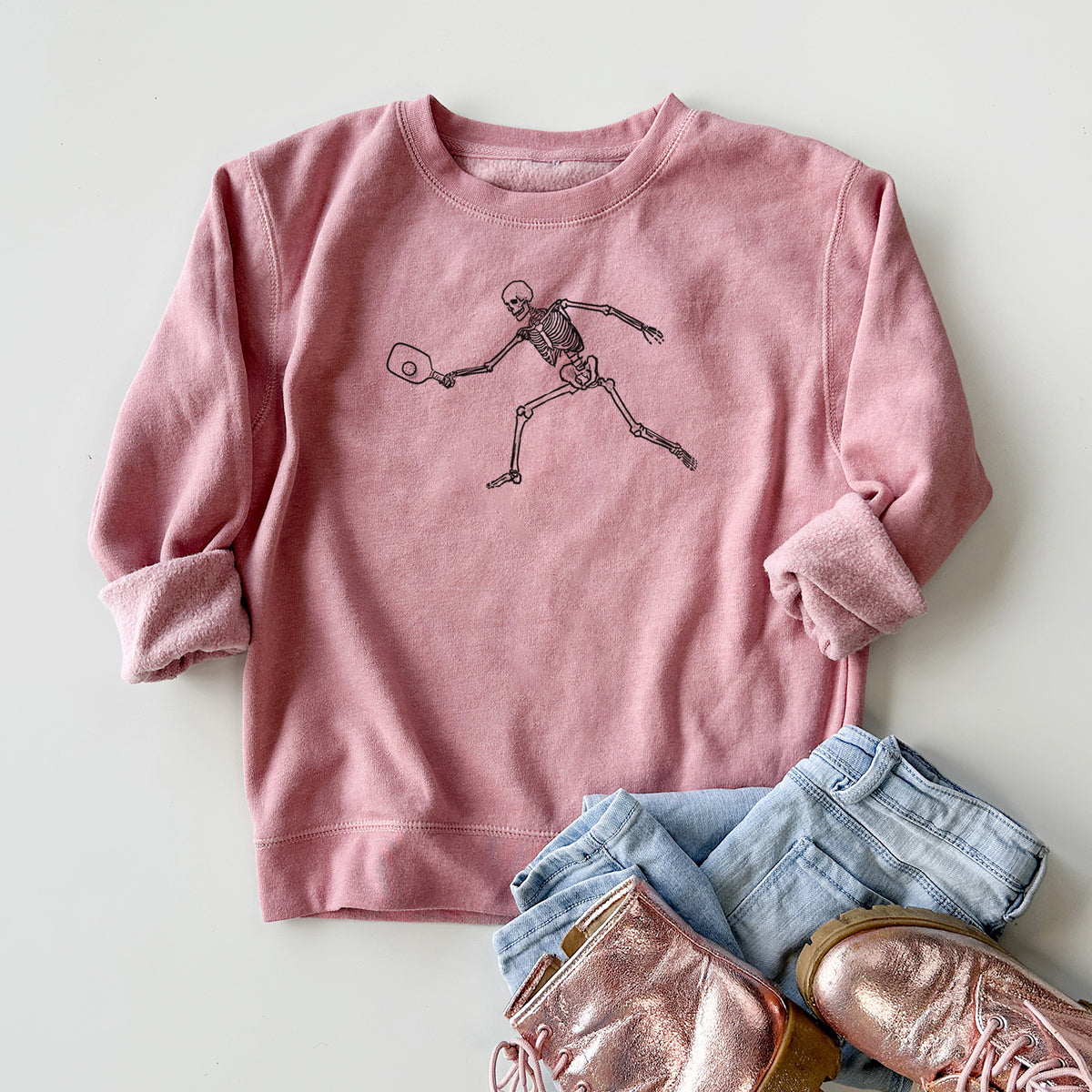 The Pickleball Block Volley - Skeleton Collection - Youth Lightweight Crewneck Sweatshirt