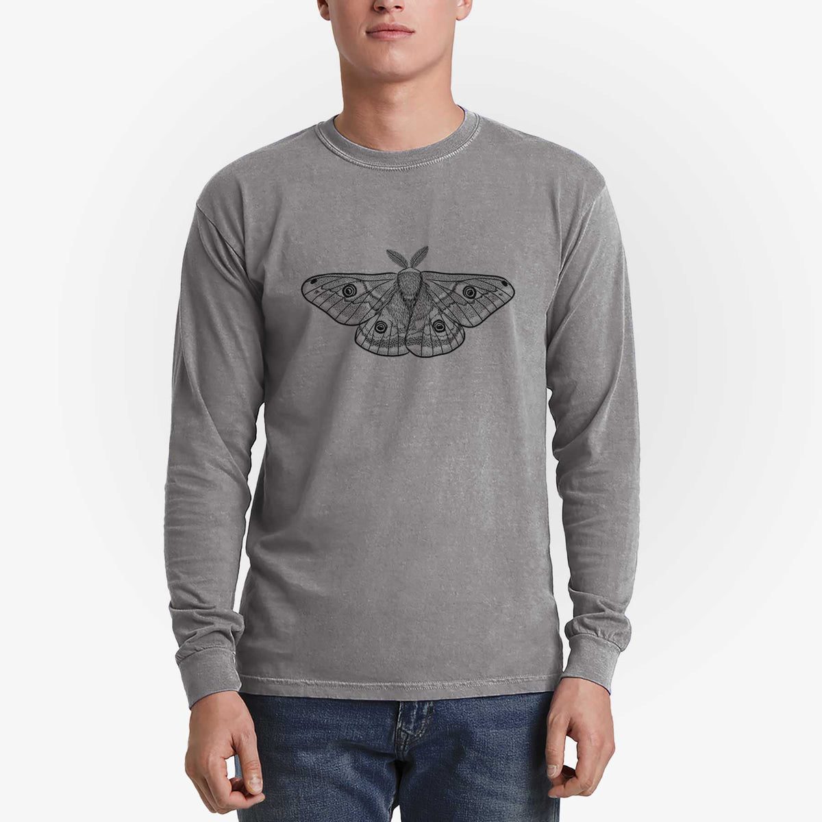 Saturnia pavonia - Small Emperor Moth - Men&#39;s Heavyweight 100% Cotton Long Sleeve