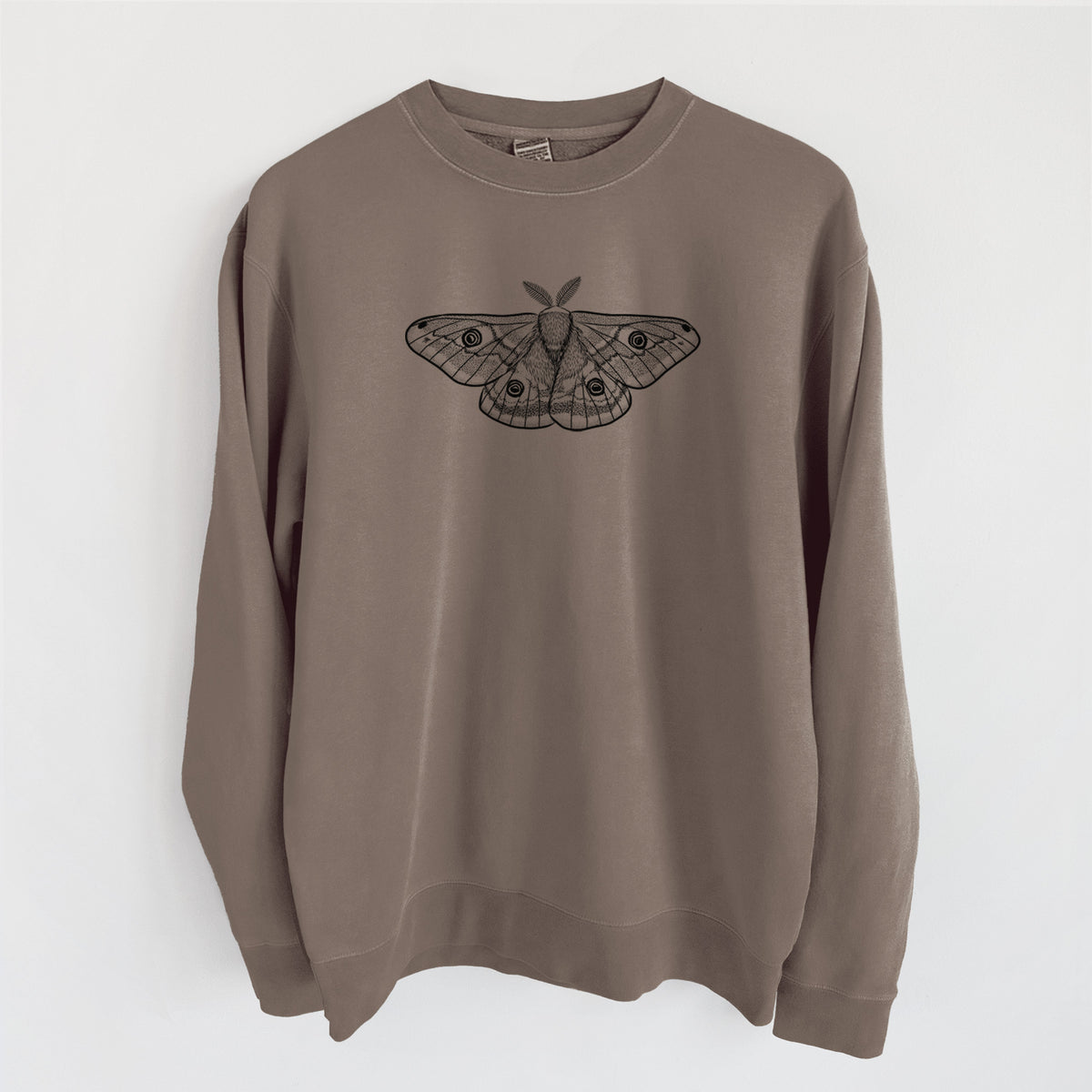 Saturnia pavonia - Small Emperor Moth - Unisex Pigment Dyed Crew Sweatshirt in Espresso Brown Color
