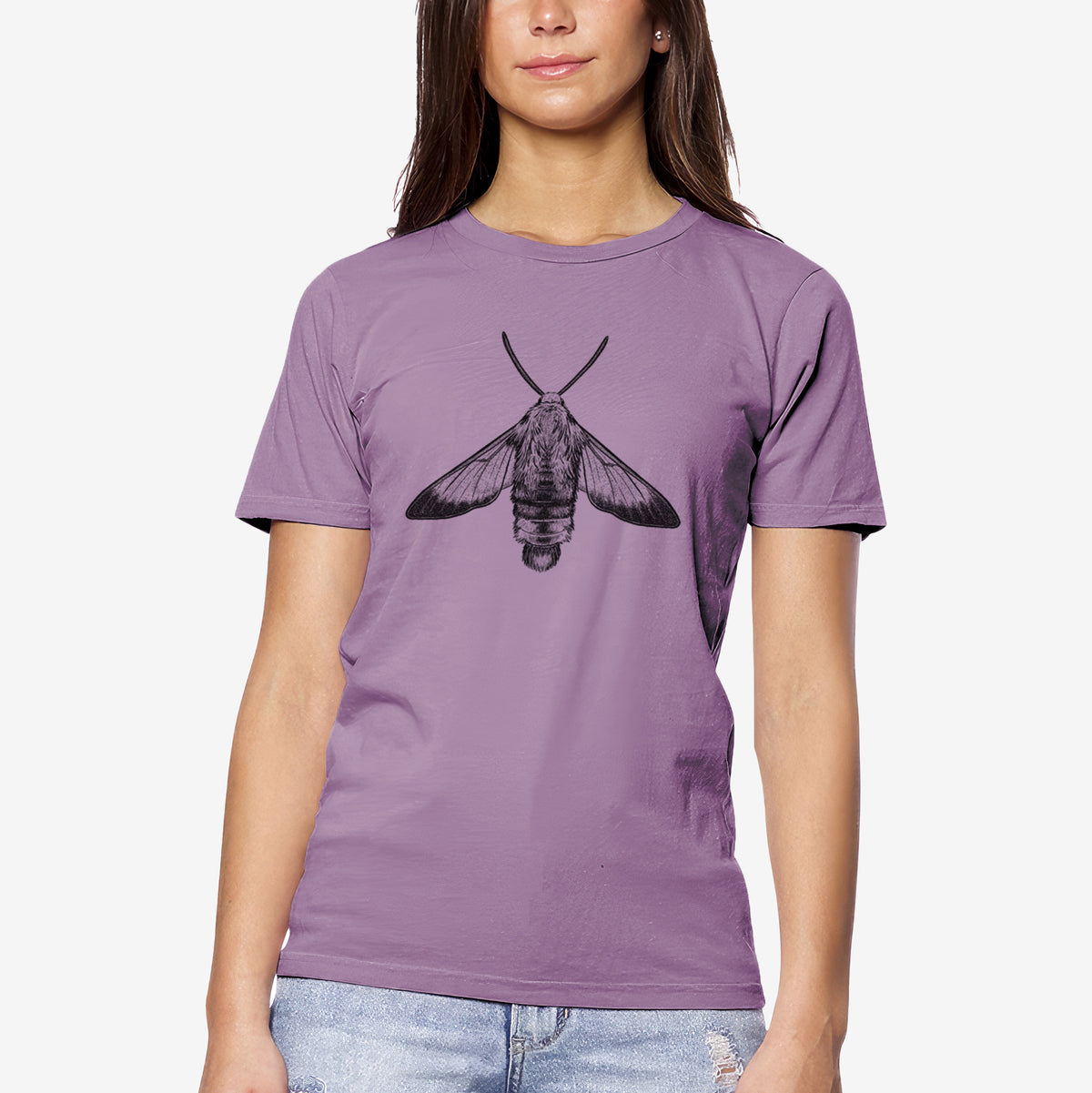 CLOSEOUT - Snowberry Clearwing Moth - Hemaris diffinis - Unisex Crewneck - Made in USA - 100% Organic Cotton