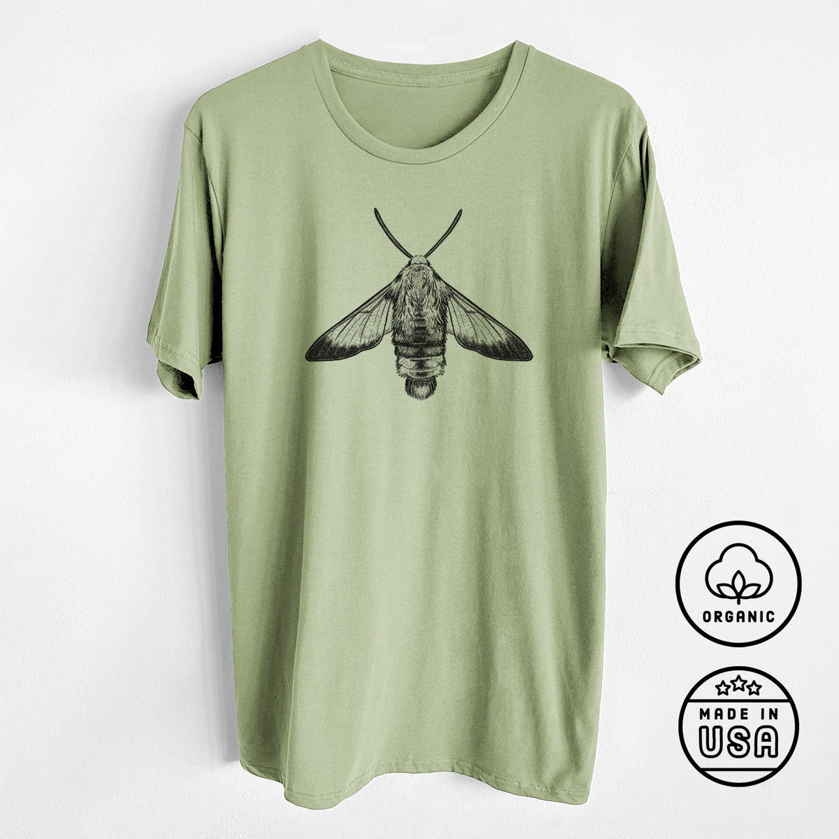 CLOSEOUT - Snowberry Clearwing Moth - Hemaris diffinis - Unisex Crewneck - Made in USA - 100% Organic Cotton