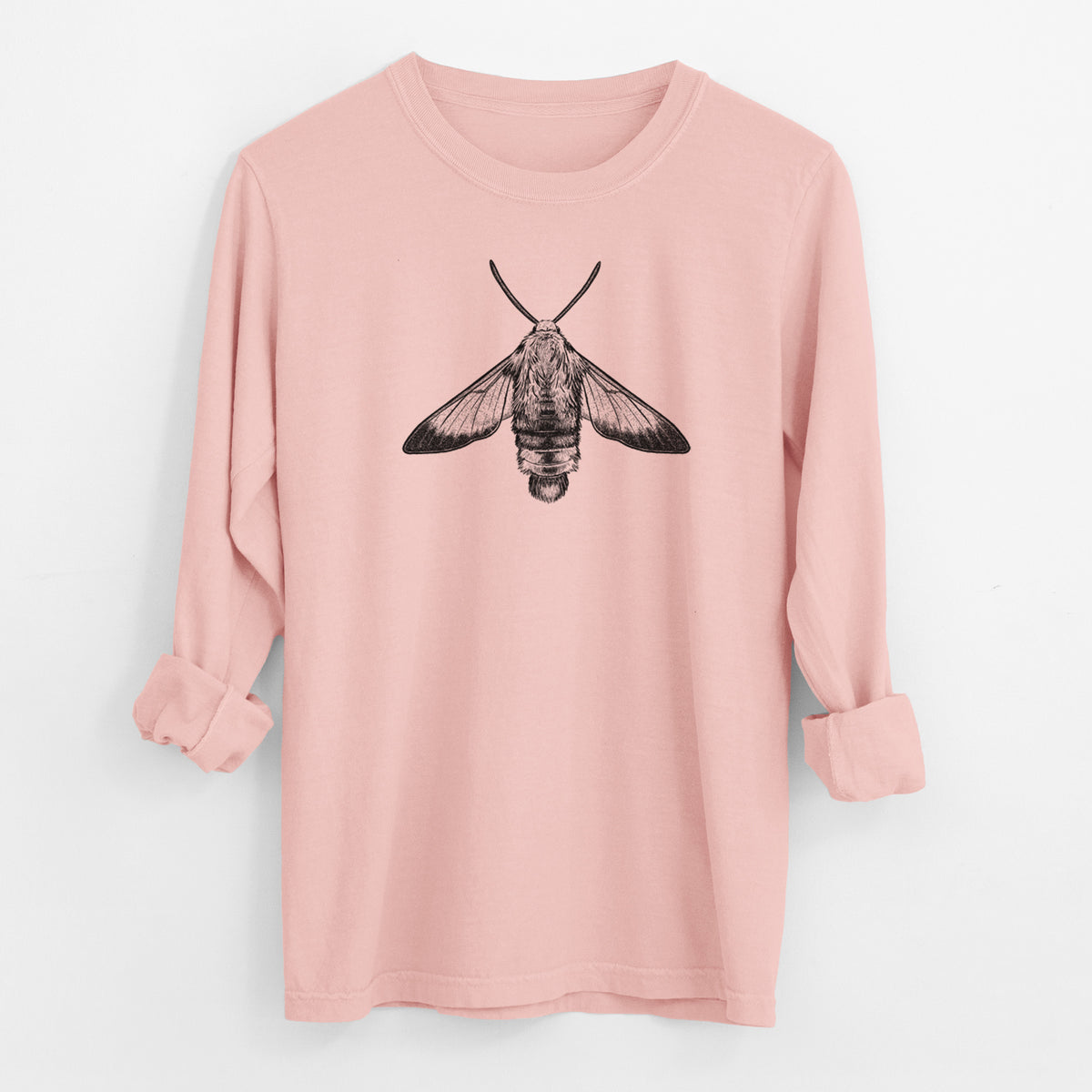 Snowberry Clearwing Moth - Hemaris diffinis - Men&#39;s Heavyweight 100% Cotton Long Sleeve