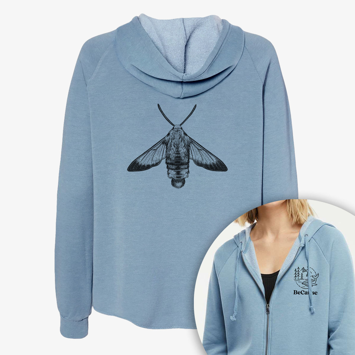 Snowberry Clearwing Moth - Hemaris diffinis - Women&#39;s Cali Wave Zip-Up Sweatshirt