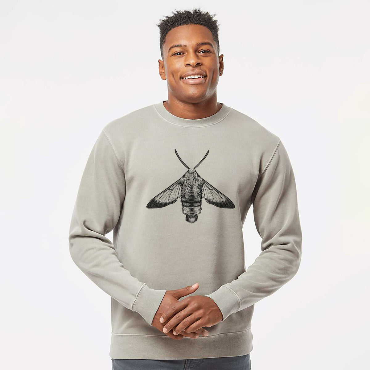 Snowberry Clearwing Moth - Hemaris diffinis - Unisex Pigment Dyed Crew Sweatshirt