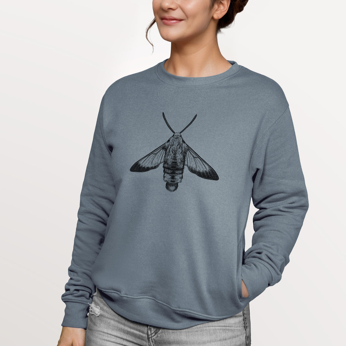 Snowberry Clearwing Moth - Hemaris diffinis  - Unisex Reclaimed Crewneck Sweatshirt