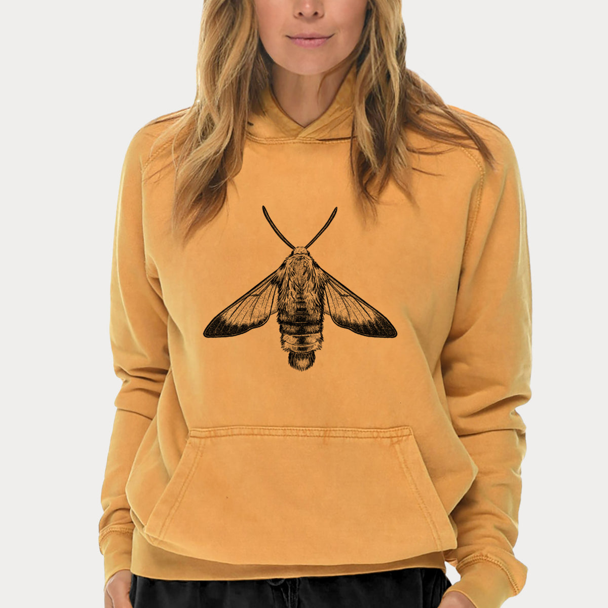 Snowberry Clearwing Moth - Hemaris diffinis  - Mid-Weight Unisex Vintage 100% Cotton Hoodie