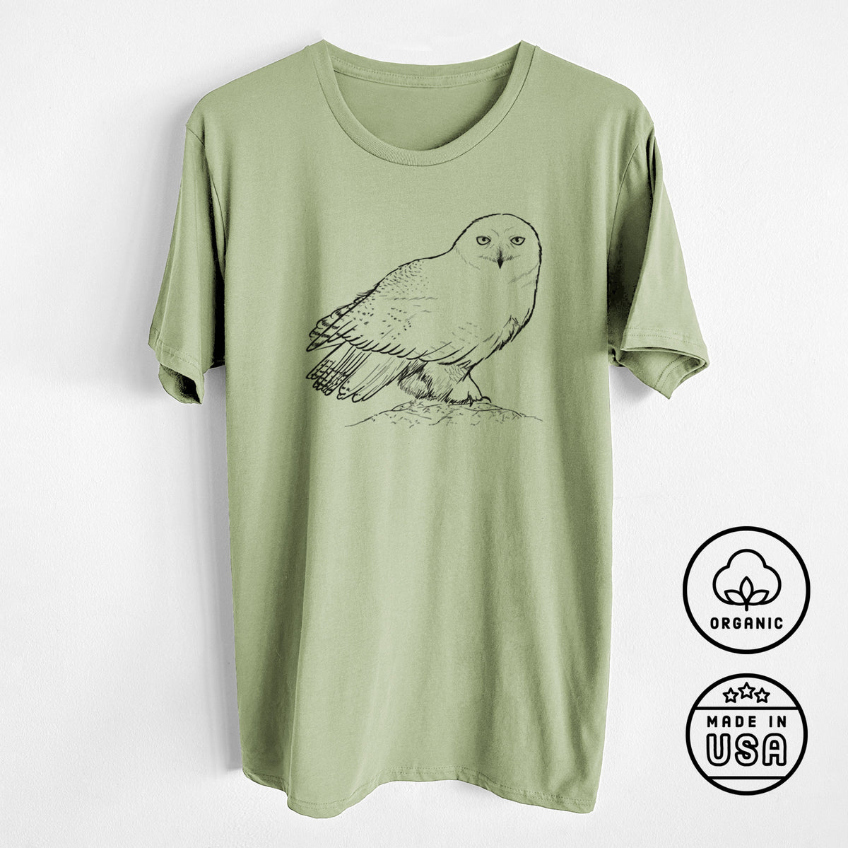 CLOSEOUT - Snowy Owl - Bubo scandiacus - Unisex Crewneck - Made in USA - 100% Organic Cotton