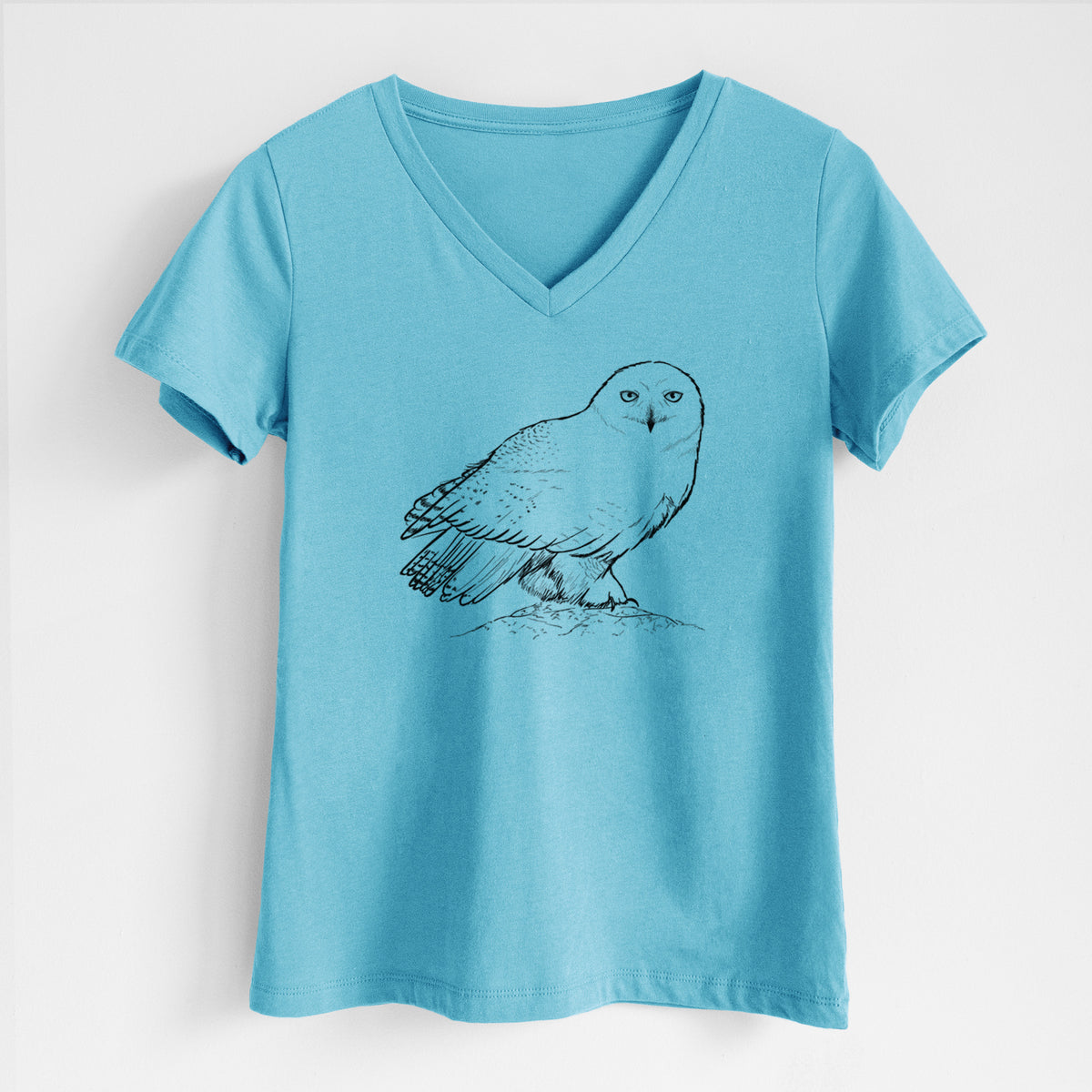 Snowy Owl - Bubo scandiacus - Women&#39;s Lightweight Relaxed Fit 100% Cotton V-neck