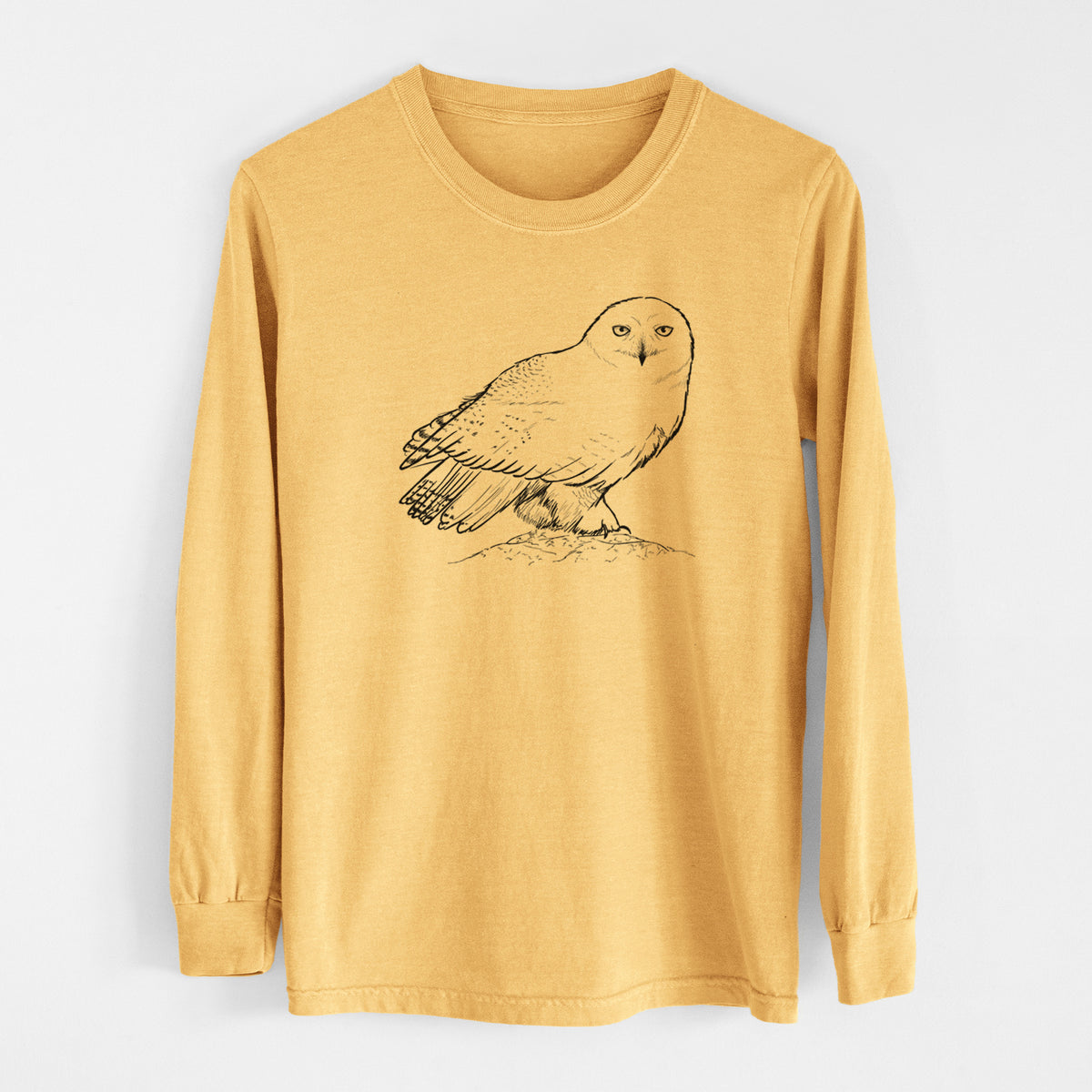 Snowy Owl - Bubo scandiacus - Men&#39;s Heavyweight 100% Cotton Long Sleeve