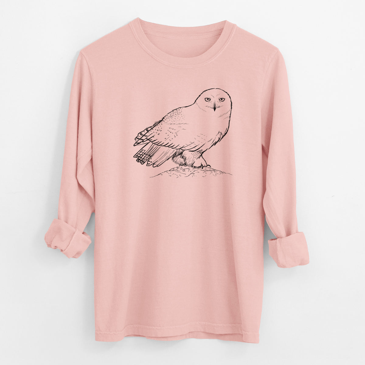 Snowy Owl - Bubo scandiacus - Men&#39;s Heavyweight 100% Cotton Long Sleeve