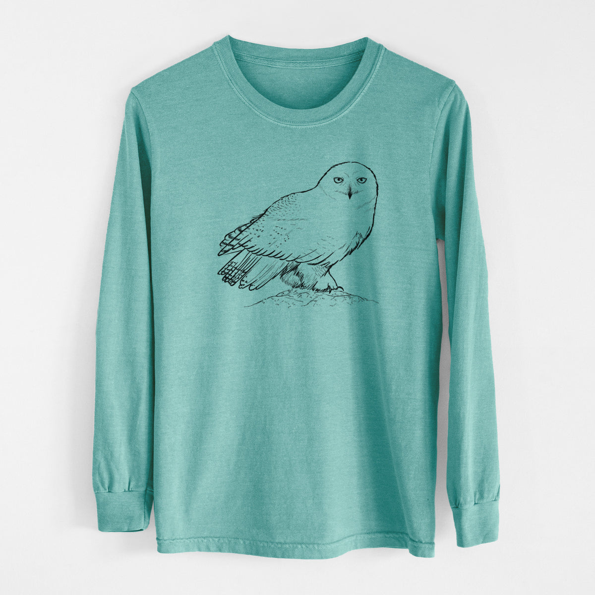 Snowy Owl - Bubo scandiacus - Men&#39;s Heavyweight 100% Cotton Long Sleeve