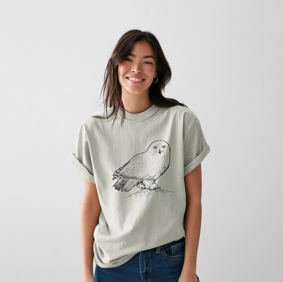 Snowy Owl - Bubo scandiacus - Heavyweight Men&#39;s 100% Organic Cotton Tee