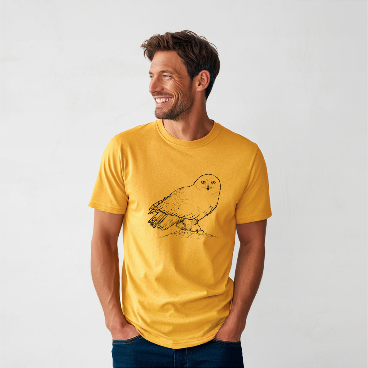 Snowy Owl - Bubo scandiacus - Heavyweight Men&#39;s 100% Organic Cotton Tee