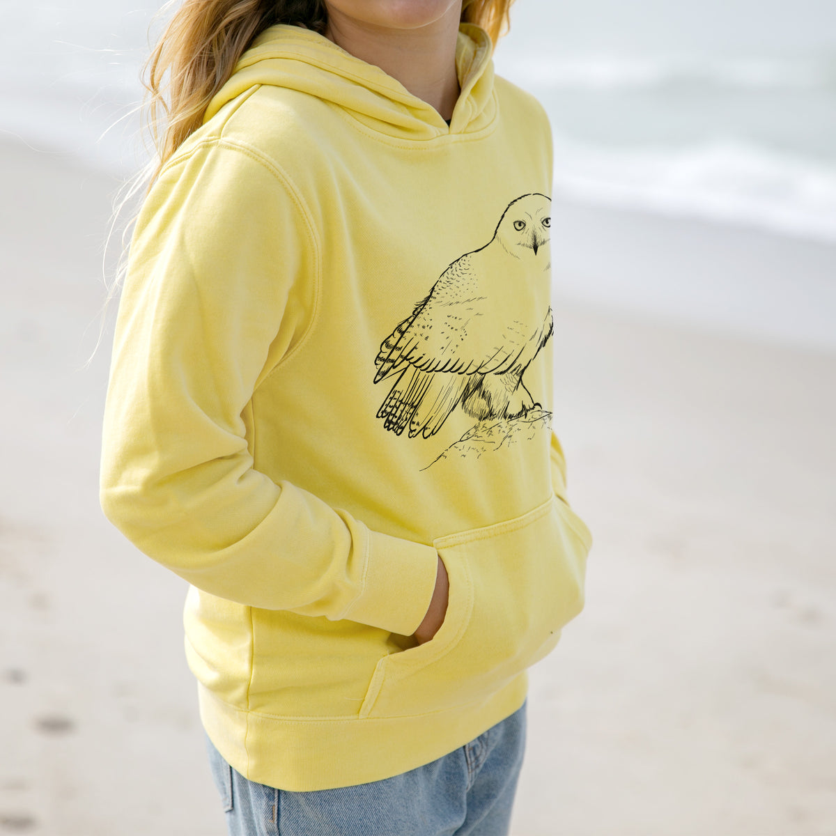 Snowy Owl - Bubo scandiacus - Youth Pigment Dyed Hoodie