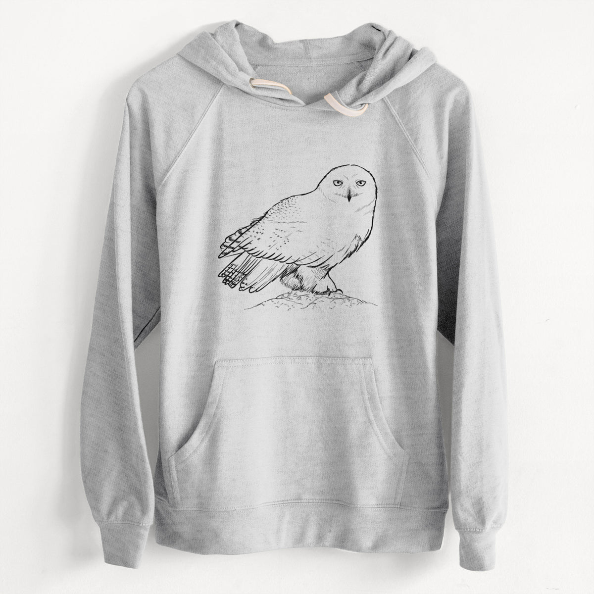 CLEARANCE - Snowy Owl - Bubo scandiacus  - Unisex Slim Fit Loopback Terry Hoodie