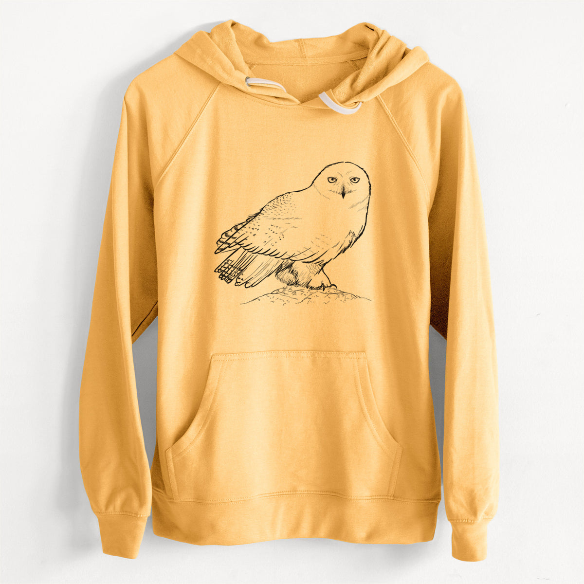 CLEARANCE - Snowy Owl - Bubo scandiacus  - Unisex Slim Fit Loopback Terry Hoodie