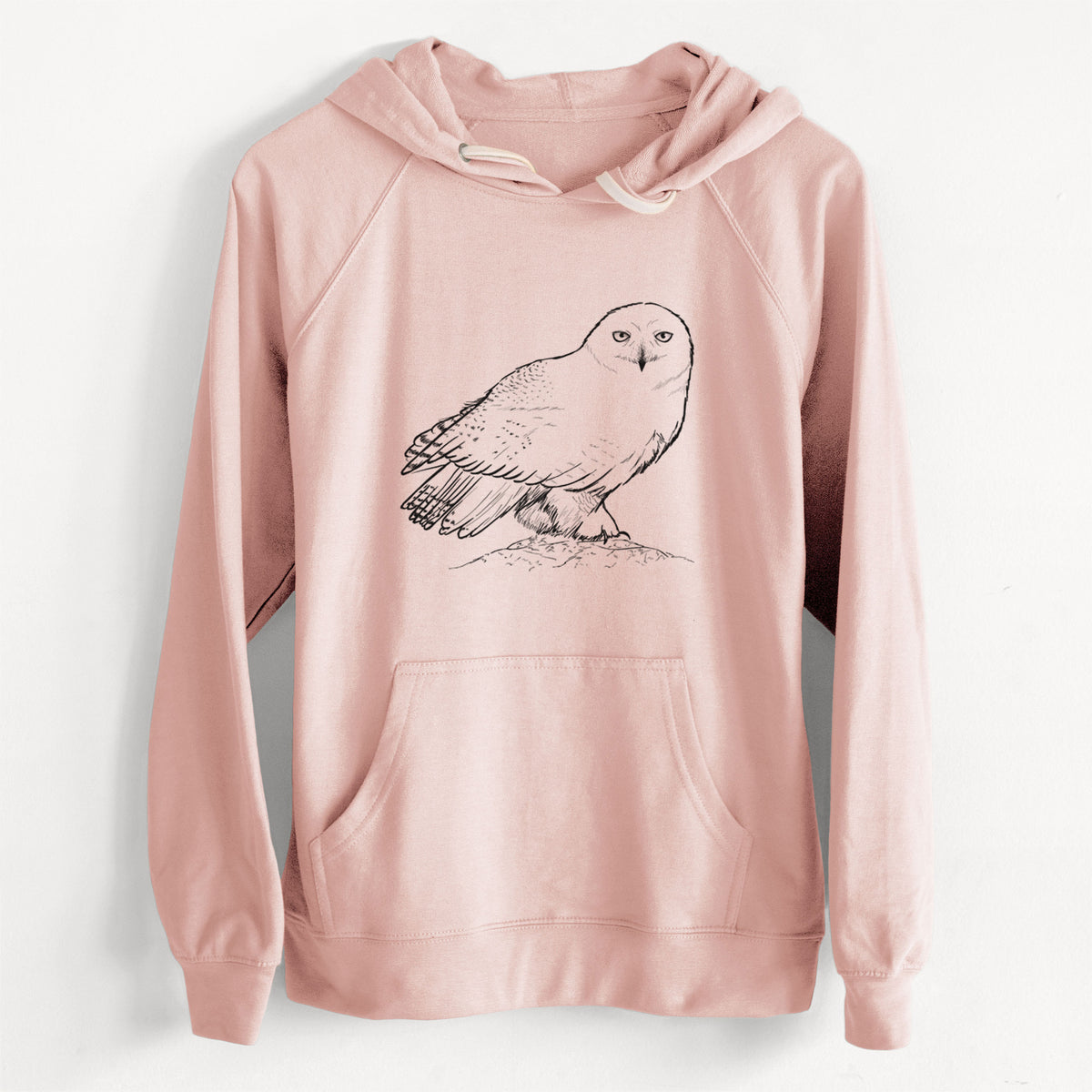 CLEARANCE - Snowy Owl - Bubo scandiacus  - Unisex Slim Fit Loopback Terry Hoodie