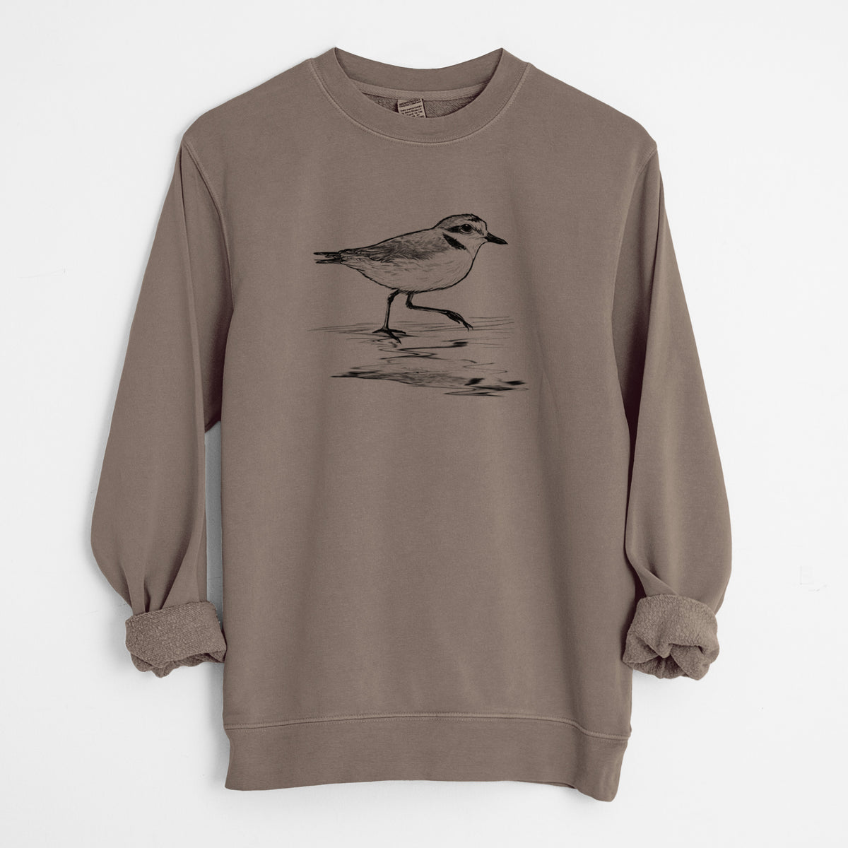 Western Snowy Plover - Charadrius nivosus nivosus - Unisex Pigment Dyed Crew Sweatshirt in Espresso Brown Color