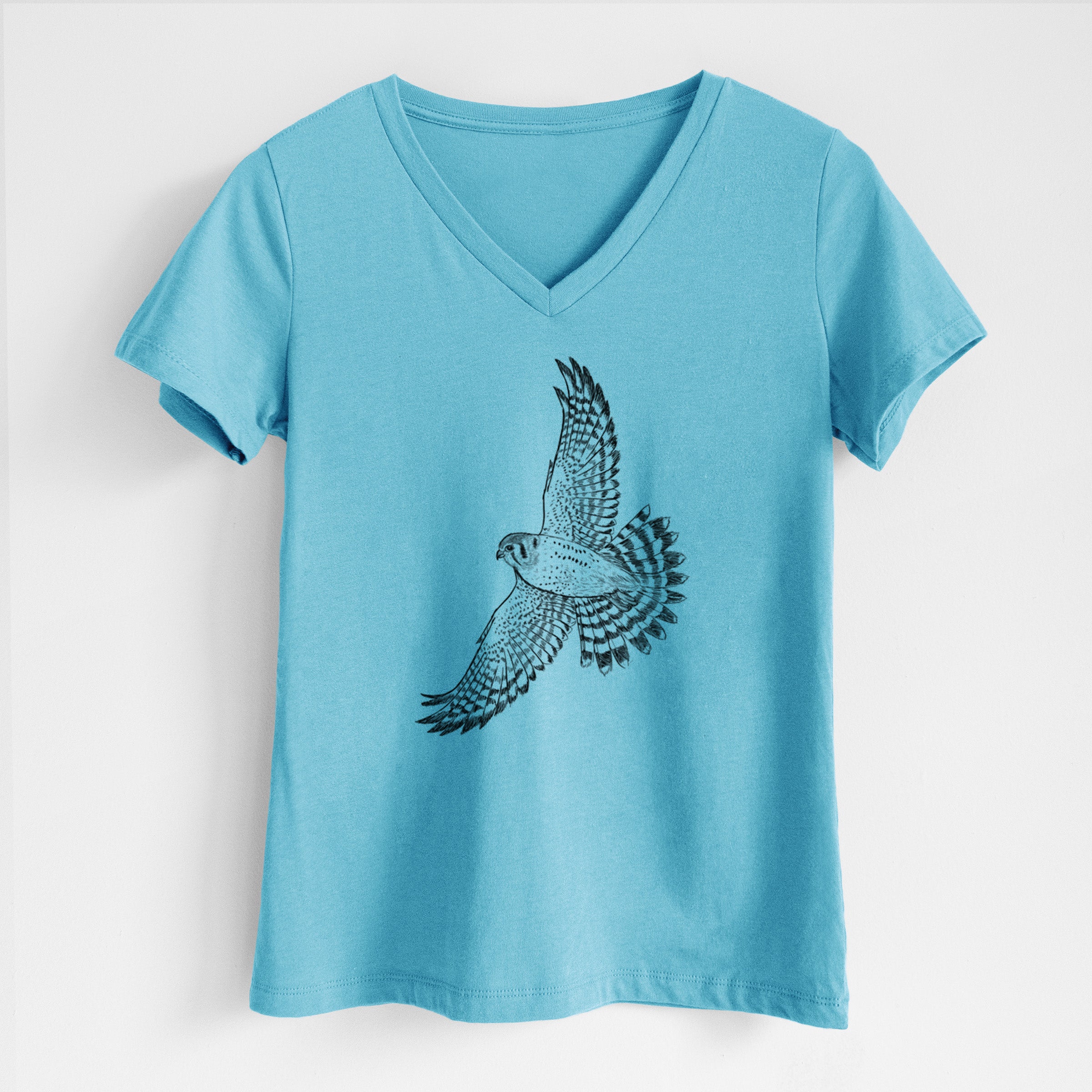 Soaring American Kestrel - Falco sparverius - Women's Lightweight Relaxed Fit 100% Cotton V-neck