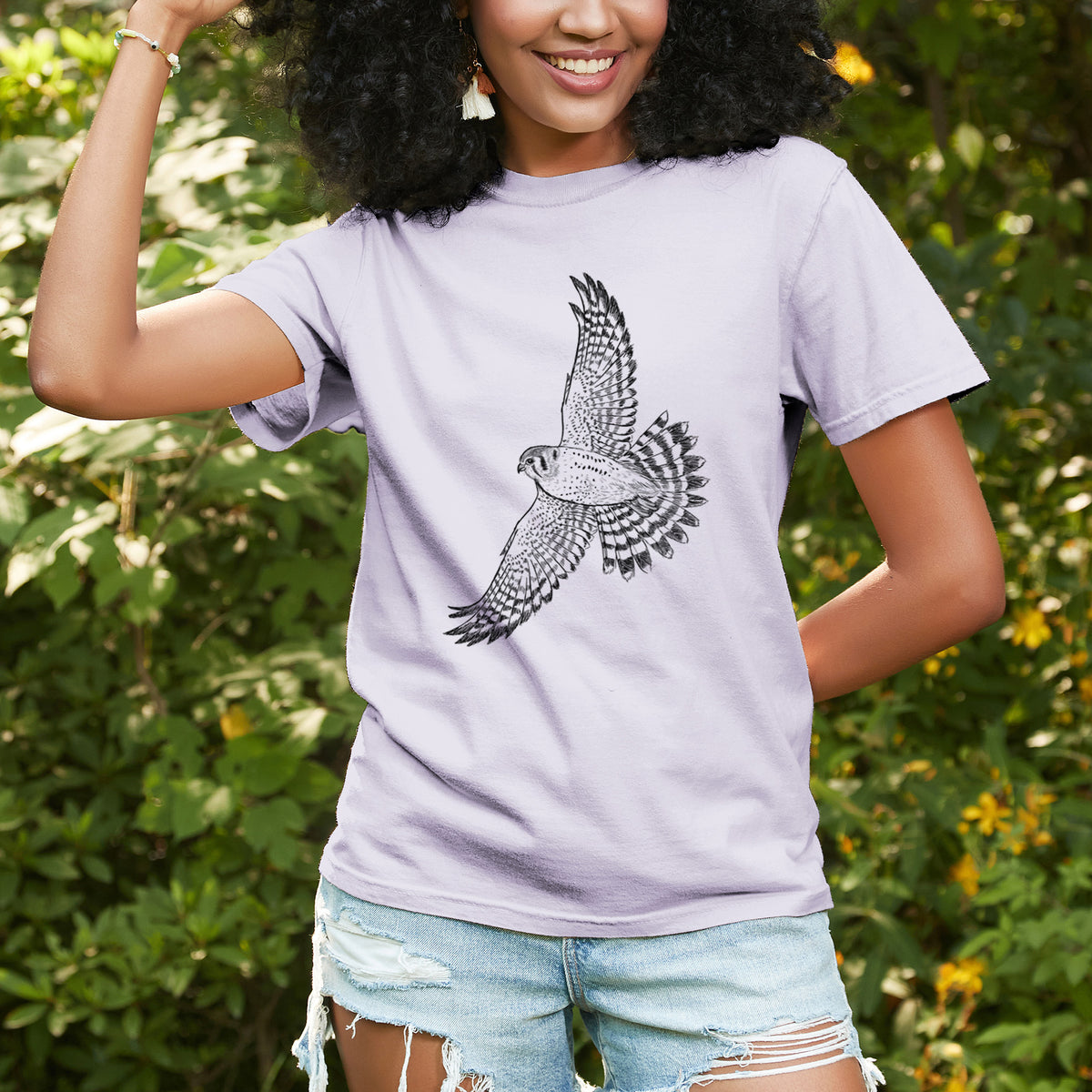 Soaring American Kestrel - Falco sparverius - Unisex Comfort Colors Garment-Dyed Heavyweight T-shirt