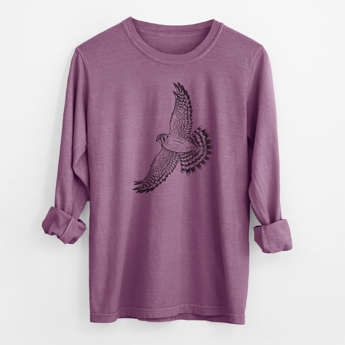 Soaring American Kestrel - Falco sparverius - Men&#39;s Heavyweight 100% Cotton Long Sleeve