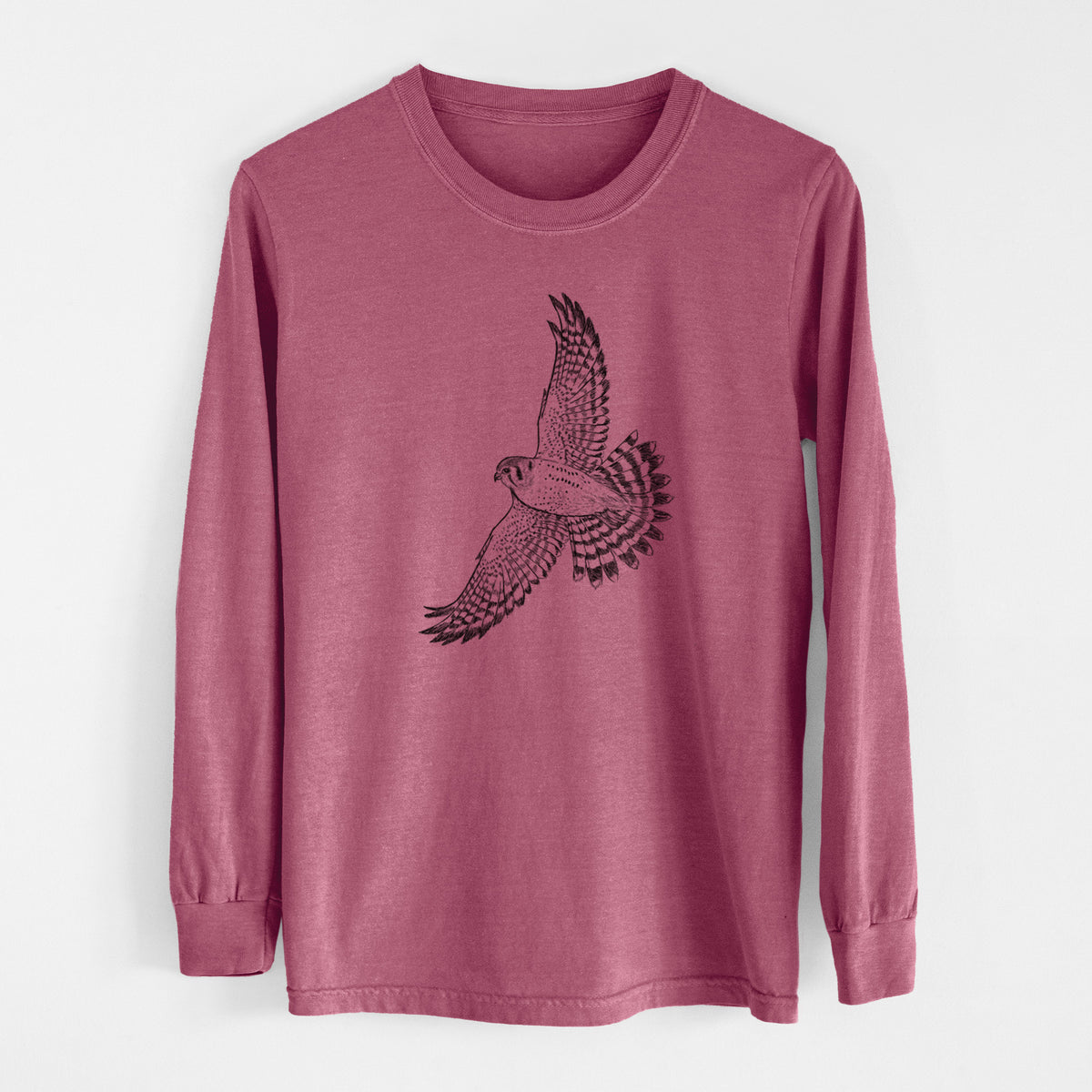 Soaring American Kestrel - Falco sparverius - Men&#39;s Heavyweight 100% Cotton Long Sleeve