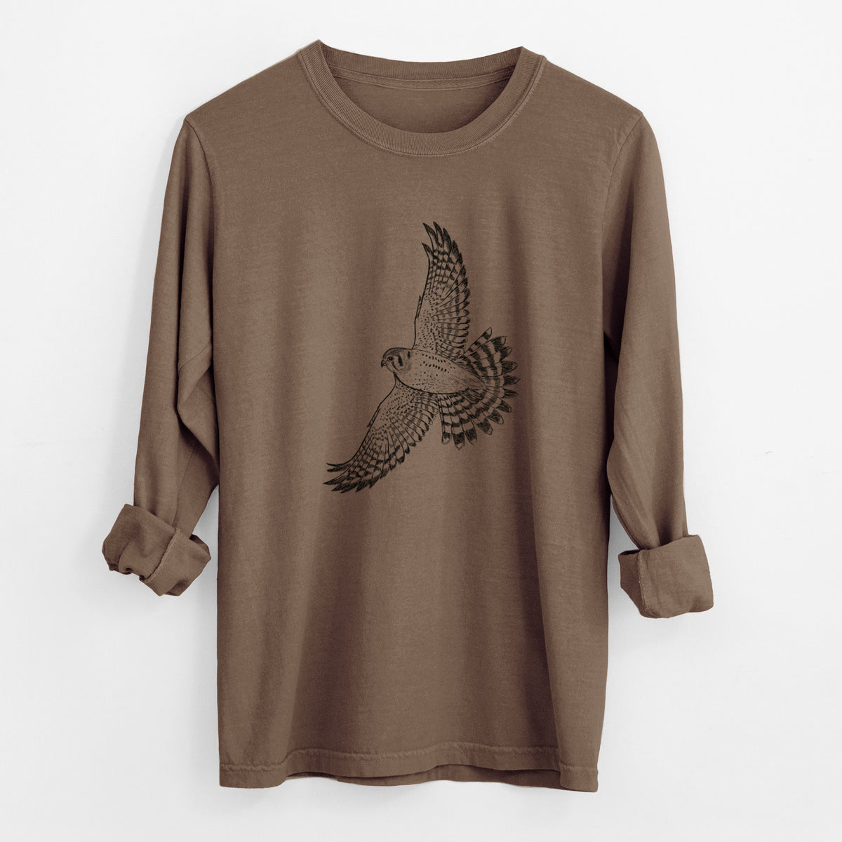 Soaring American Kestrel - Falco sparverius - Unisex Comfort Colors 100% Cotton Long Sleeve