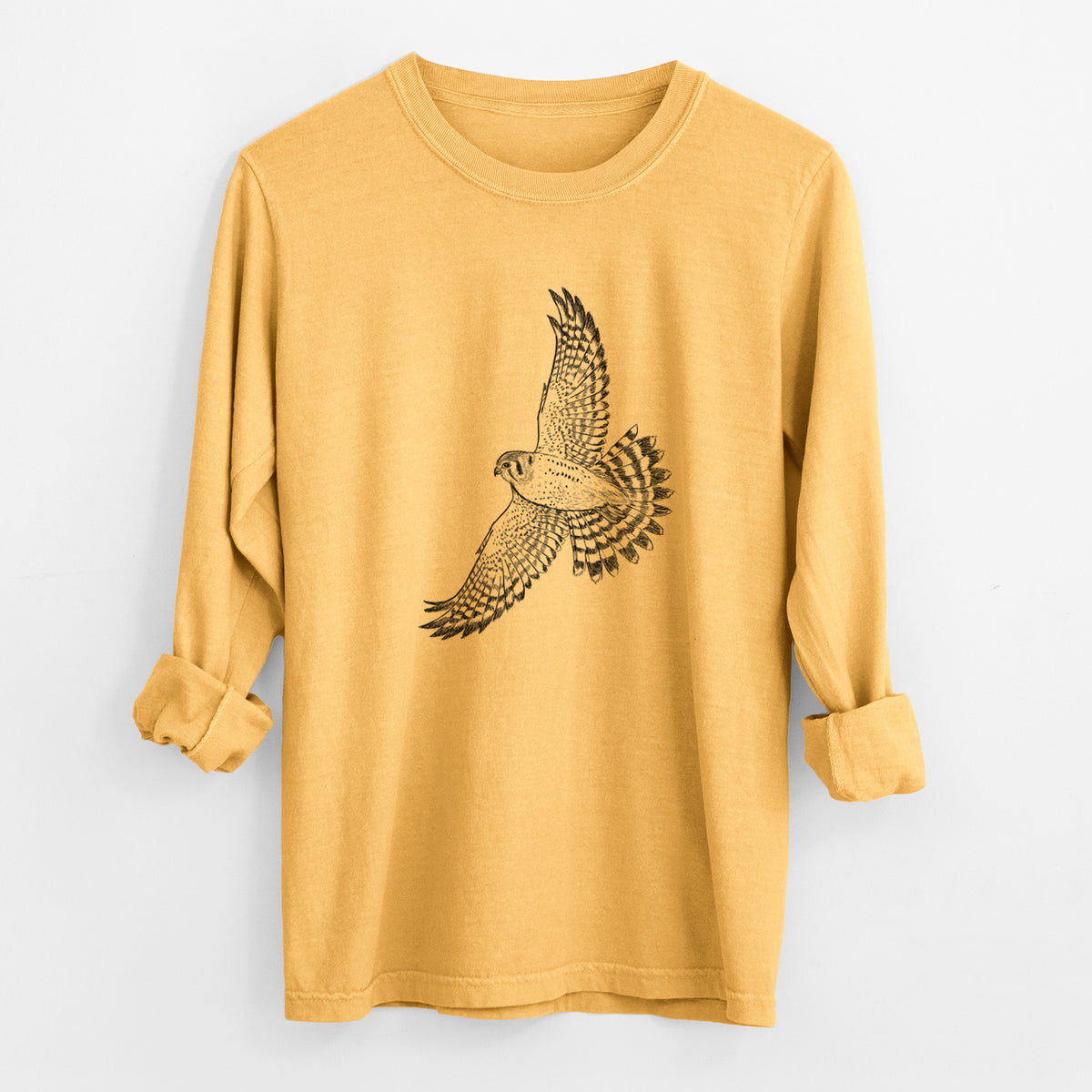 Soaring American Kestrel - Falco sparverius - Unisex Comfort Colors 100% Cotton Long Sleeve