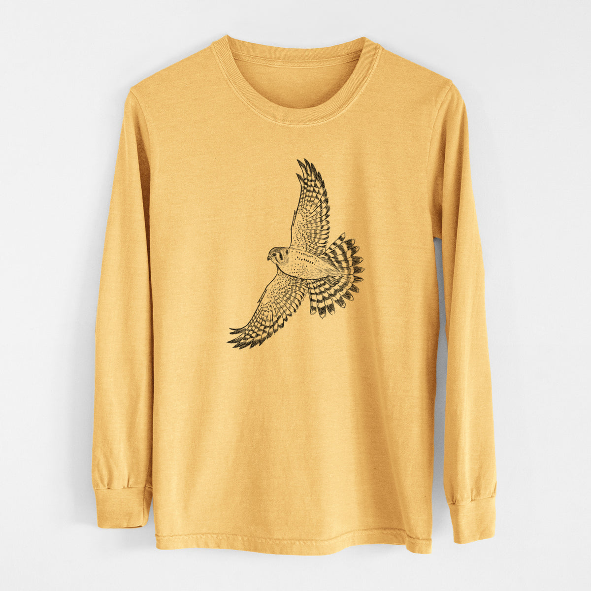 Soaring American Kestrel - Falco sparverius - Men&#39;s Heavyweight 100% Cotton Long Sleeve