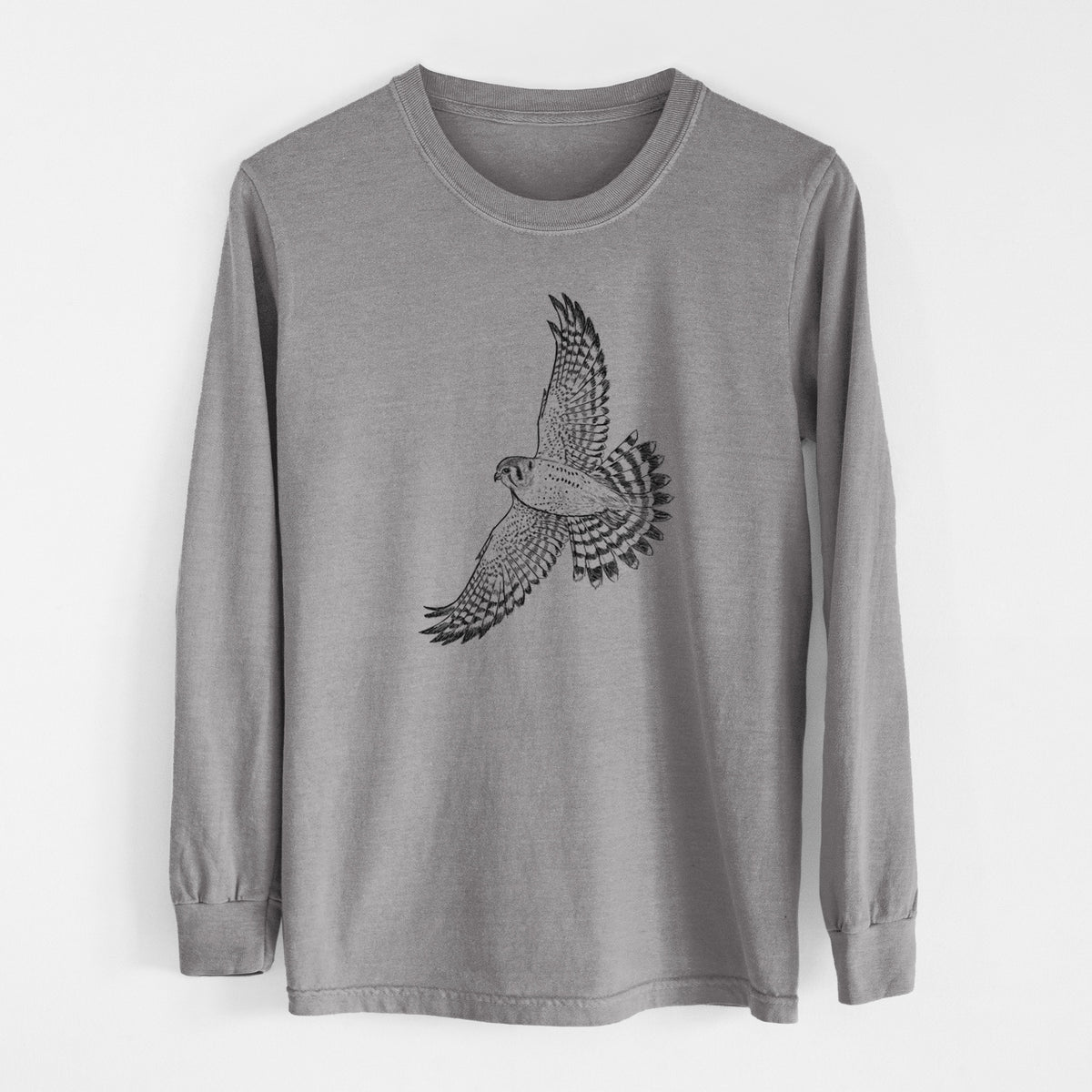 Soaring American Kestrel - Falco sparverius - Unisex Comfort Colors 100% Cotton Long Sleeve