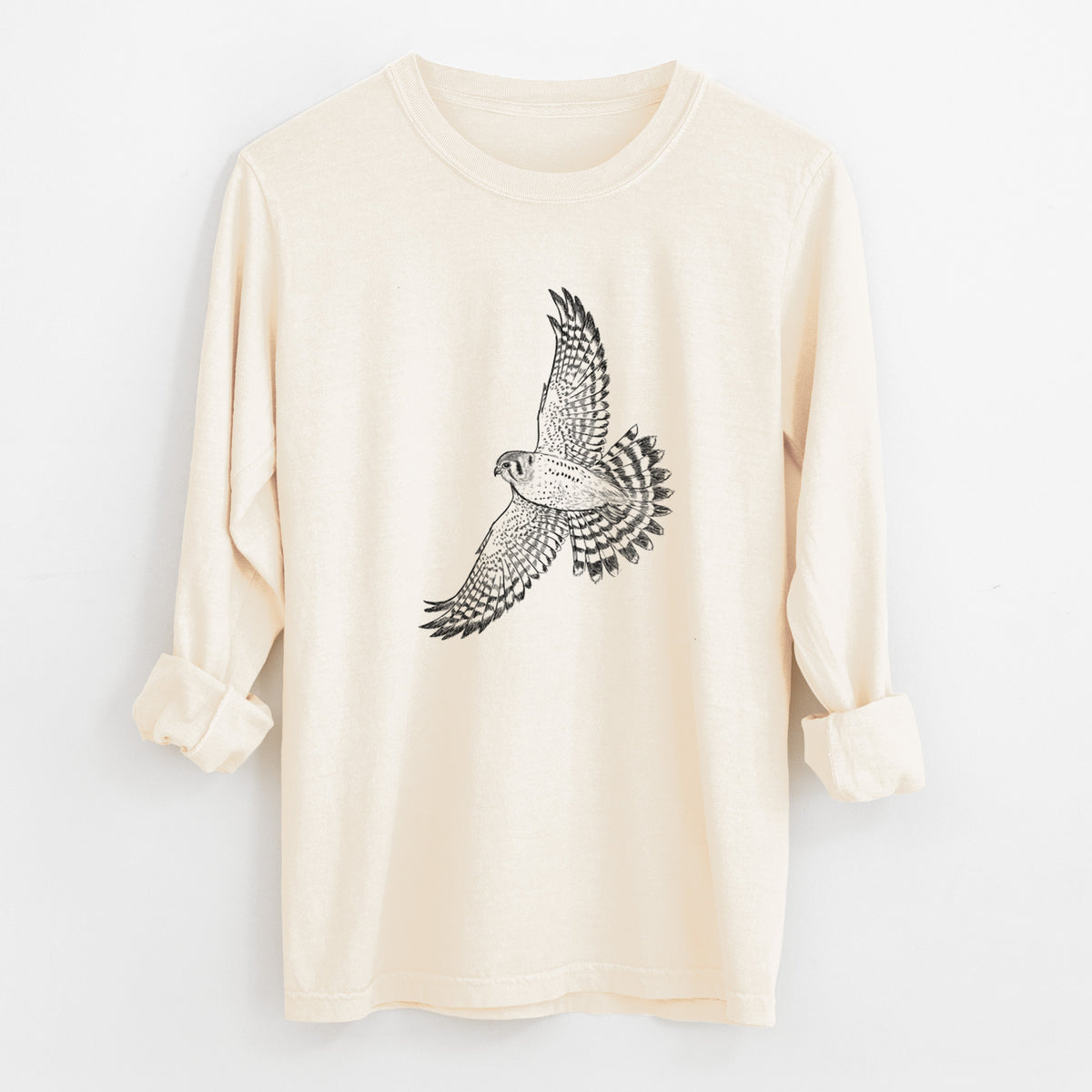 Soaring American Kestrel - Falco sparverius - Unisex Comfort Colors 100% Cotton Long Sleeve