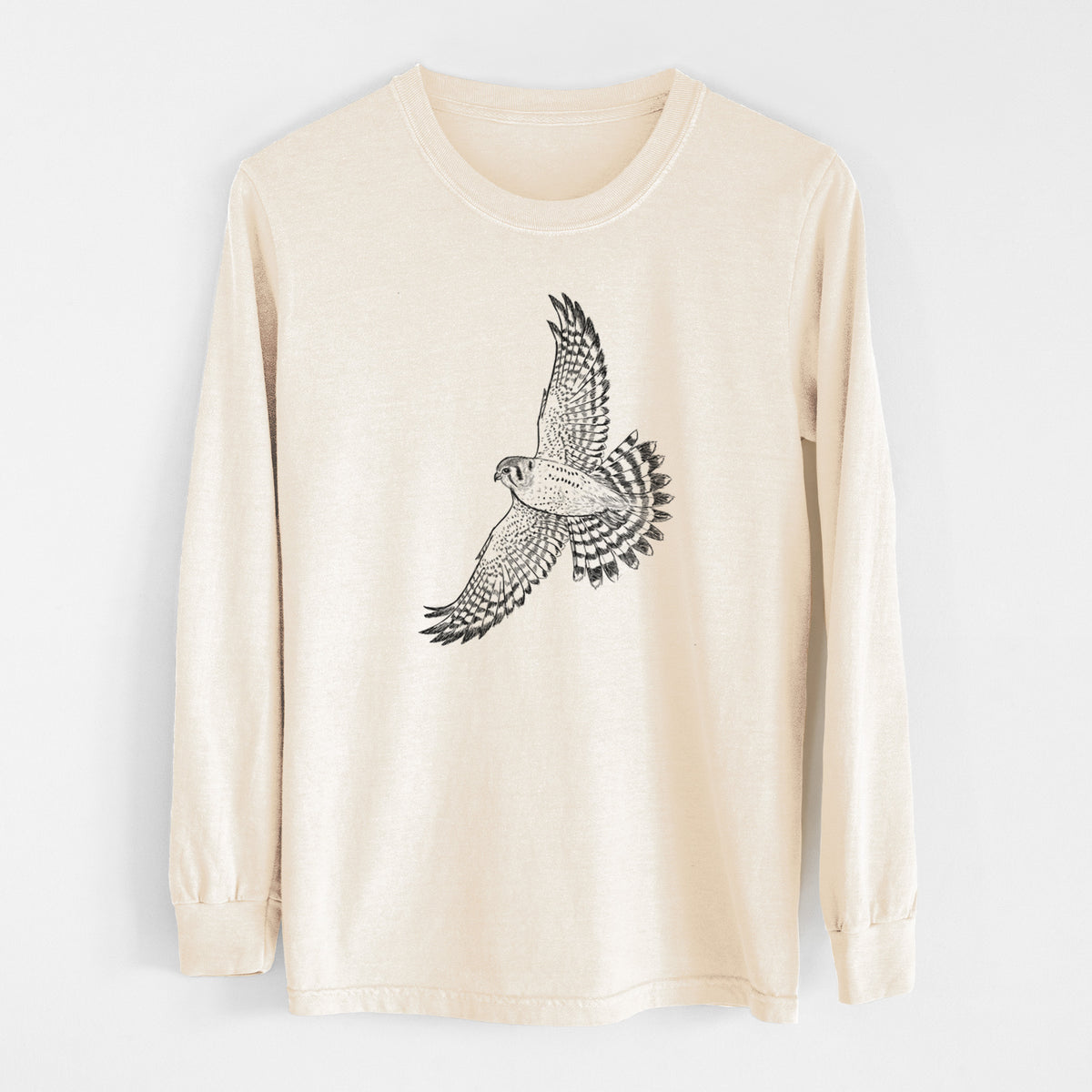 Soaring American Kestrel - Falco sparverius - Unisex Comfort Colors 100% Cotton Long Sleeve