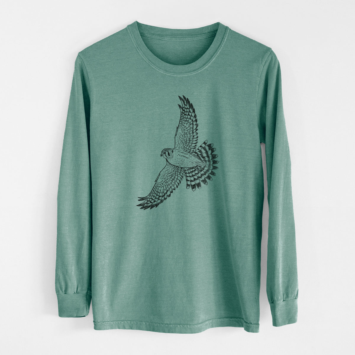 Soaring American Kestrel - Falco sparverius - Men&#39;s Heavyweight 100% Cotton Long Sleeve