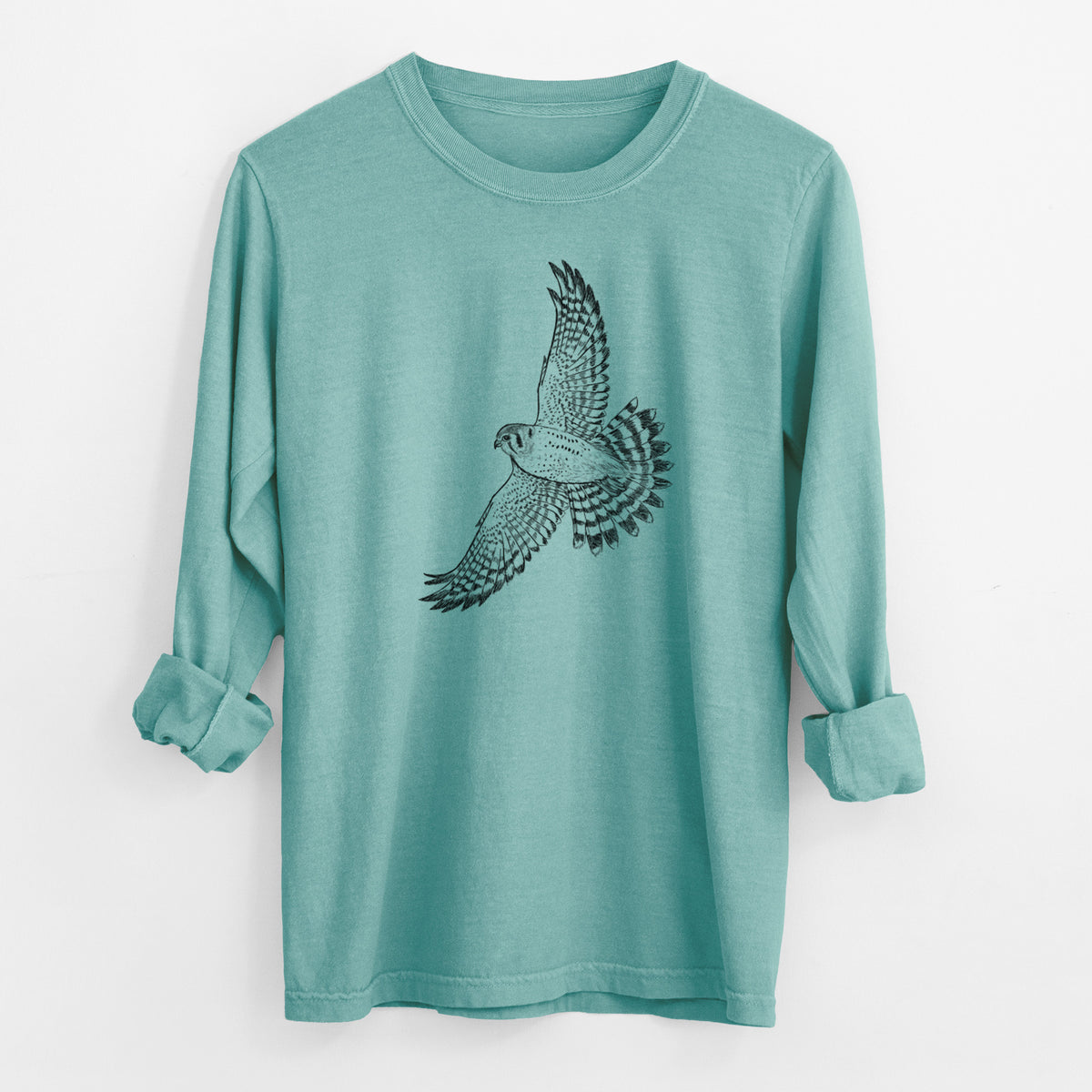 Soaring American Kestrel - Falco sparverius - Men&#39;s Heavyweight 100% Cotton Long Sleeve